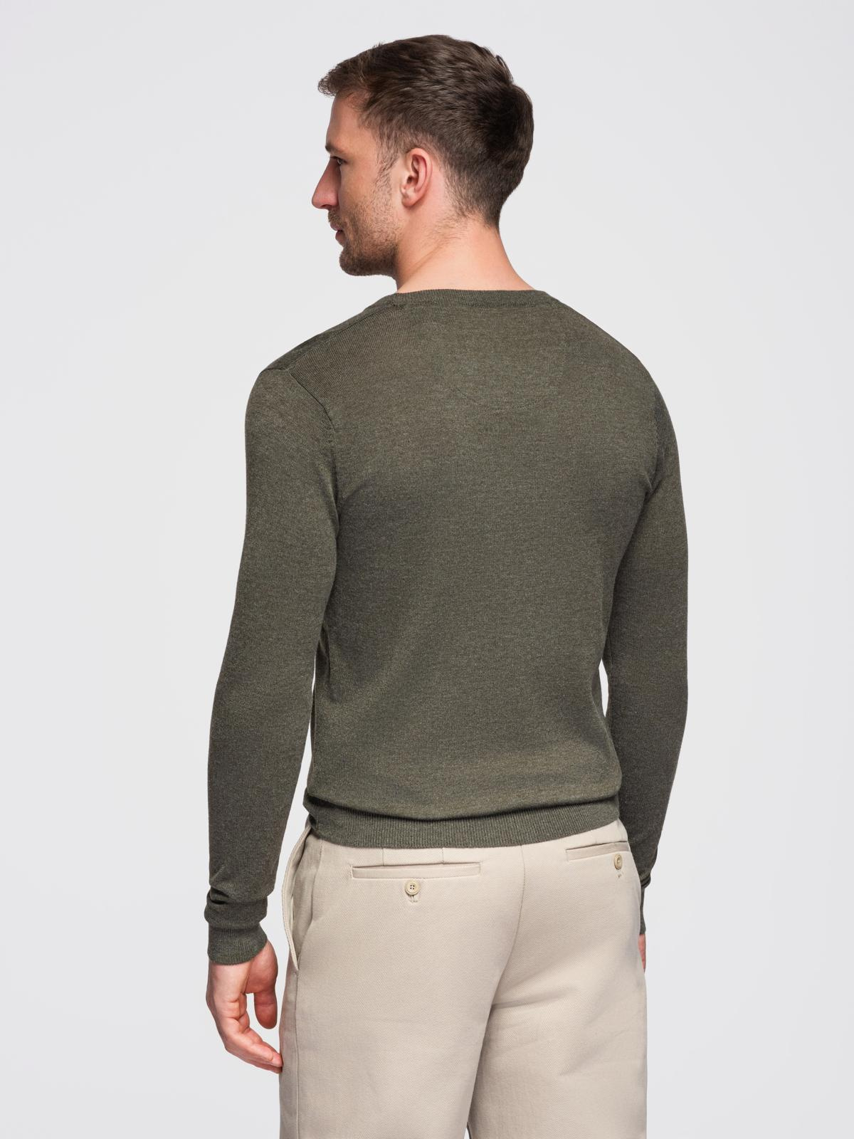 Ombre Men&#039;s BASIC viscose classic sweater with round neckline - olive melange