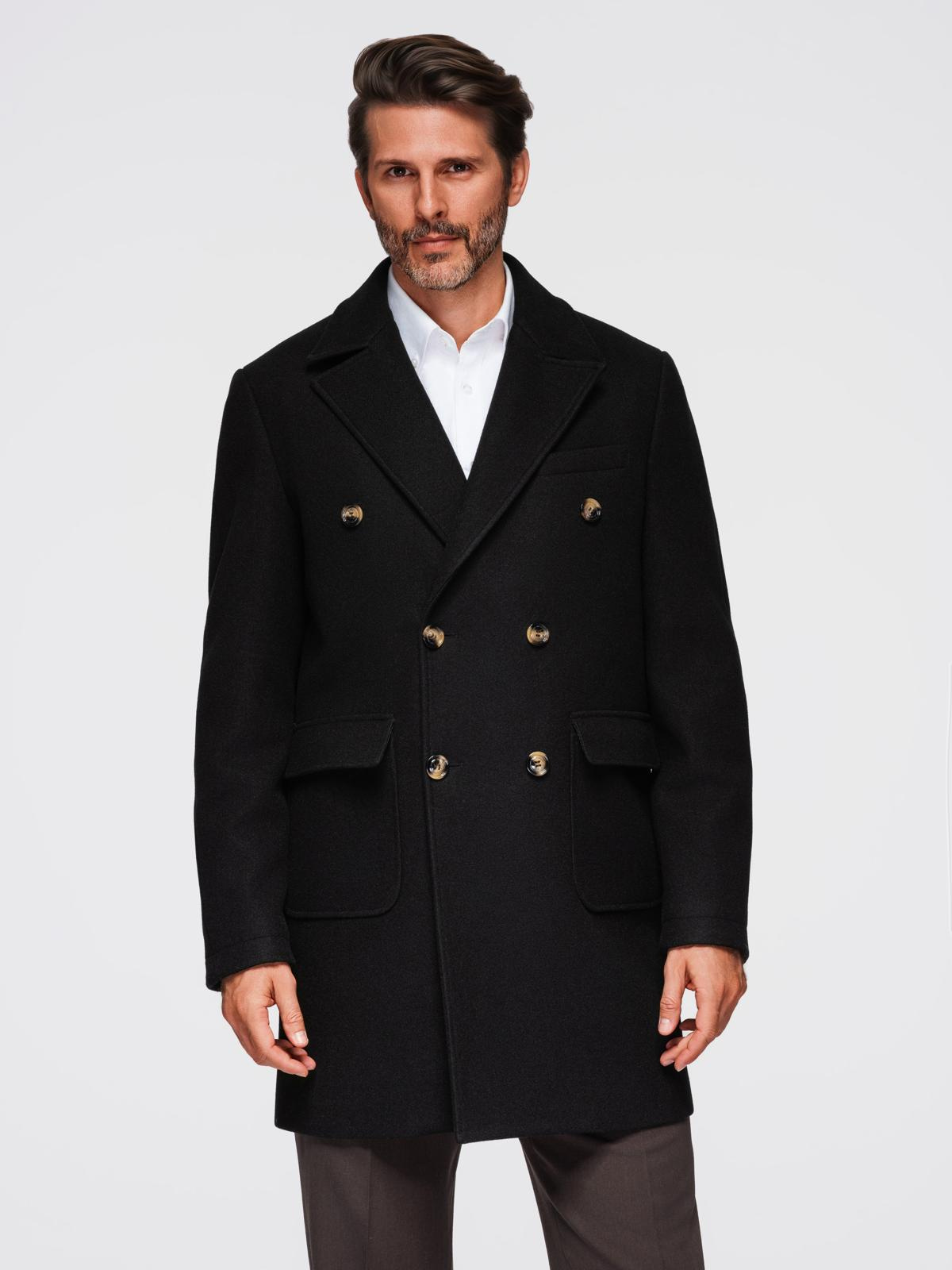 Ombre Men&#039;s double-breasted coat with decorative buttons - black