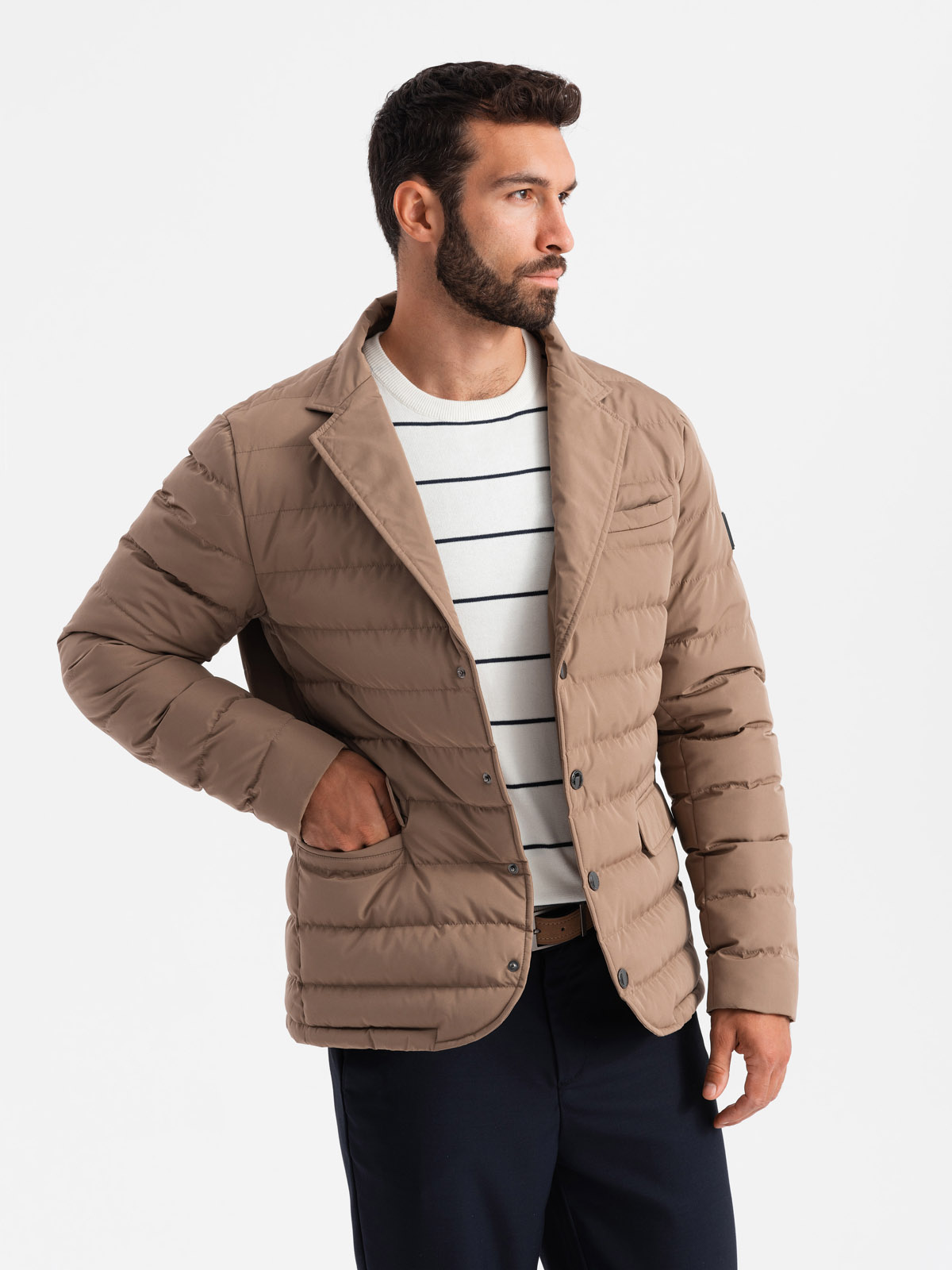 Ombre Men's quilted jacket with jacket cut - beige
