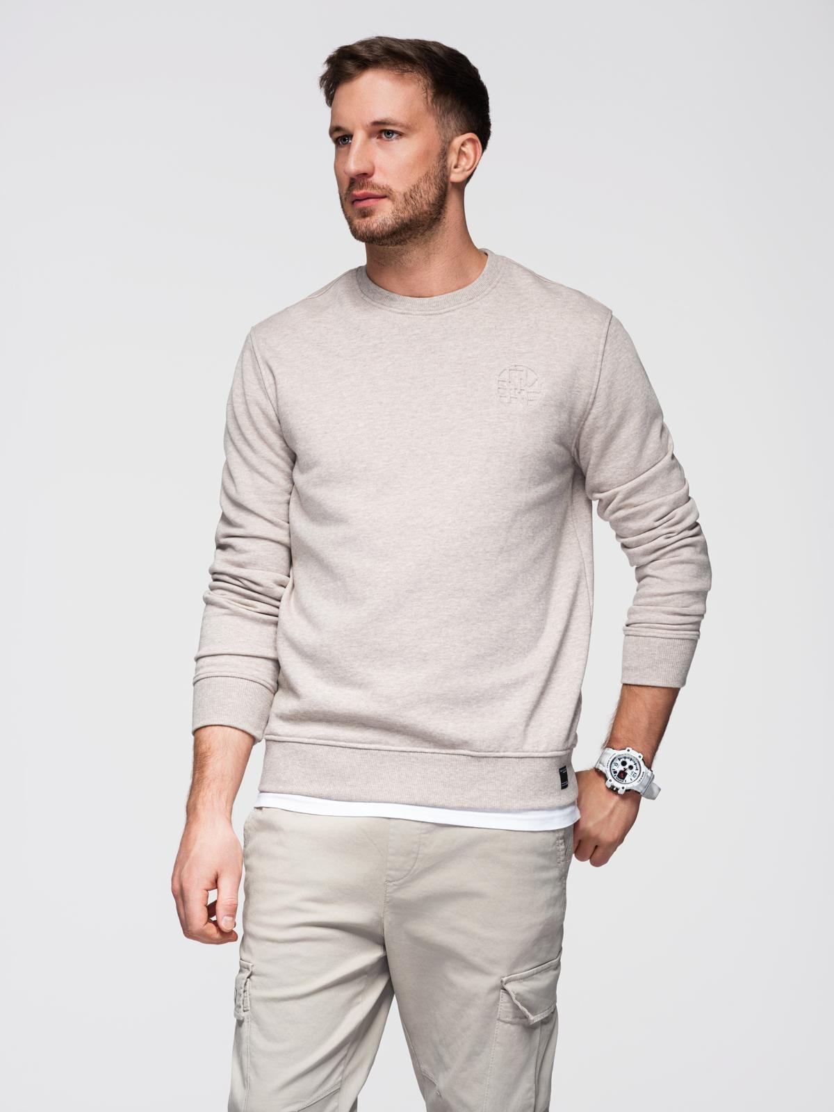 Ombre Men's mélange sweatshirt with embroidered logo - beige
