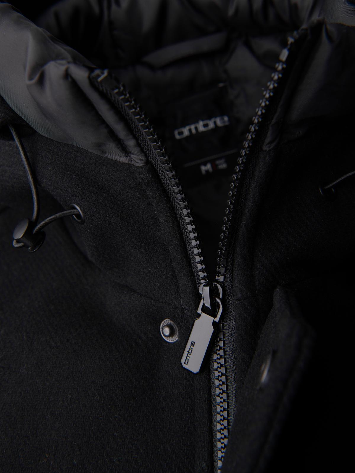 Ombre Men&#039;s parka coat with wool and hood - black