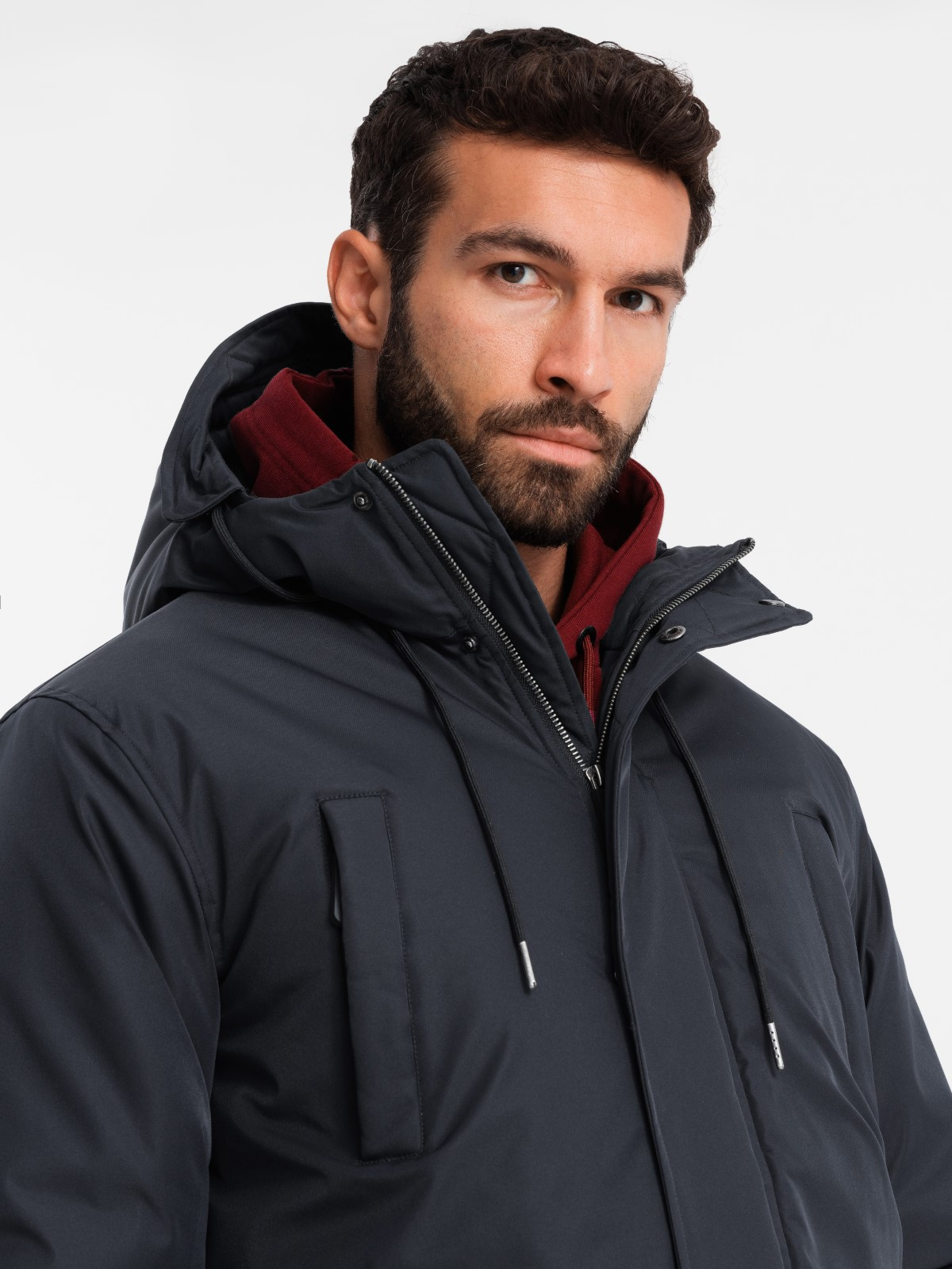 Ombre Classic long men's parka jacket - black
