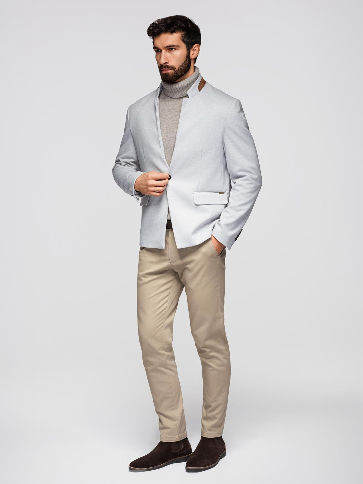 Ombre Men's melange rayon jacket with stand-up collar - grey melange