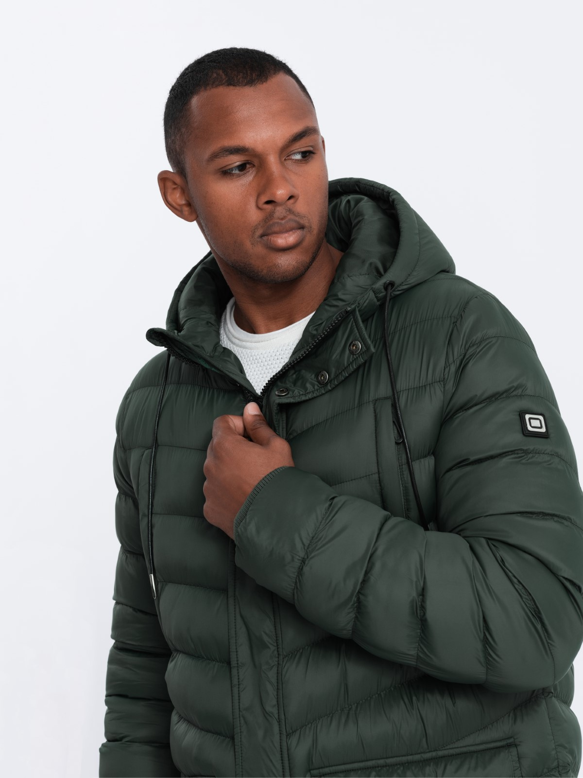 Ombre Men's winter quilted parka jacket - dark olive green