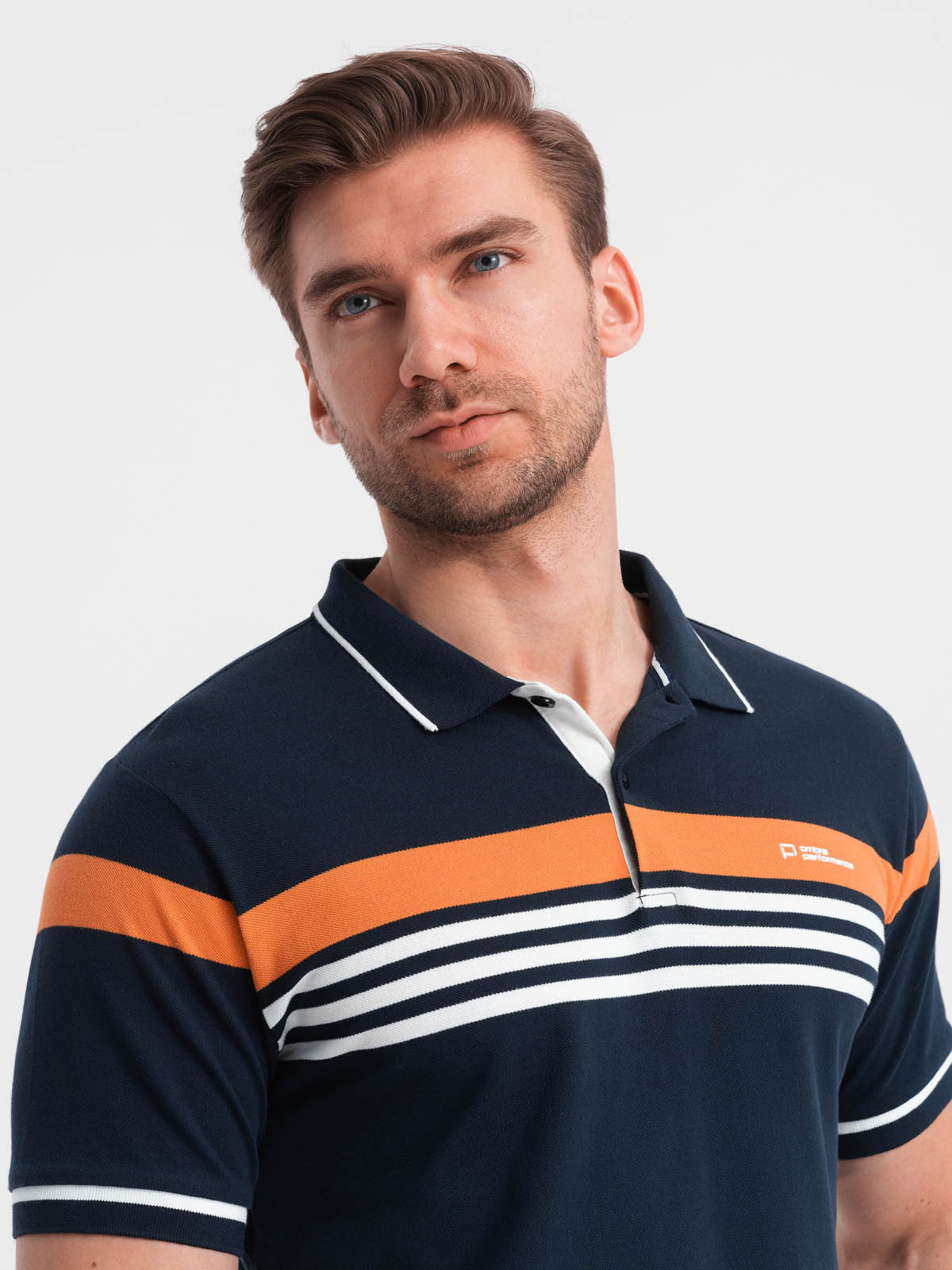 Ombre Fitted men's polo shirt with two-tone stripes - navy blue