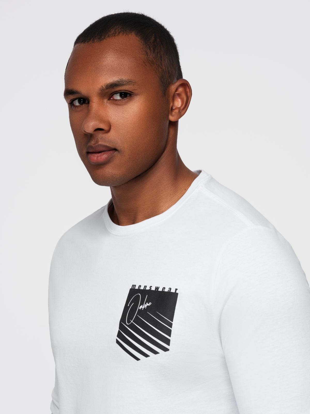 Ombre Longsleeve męski z printem w kształcie kieszonki - biały