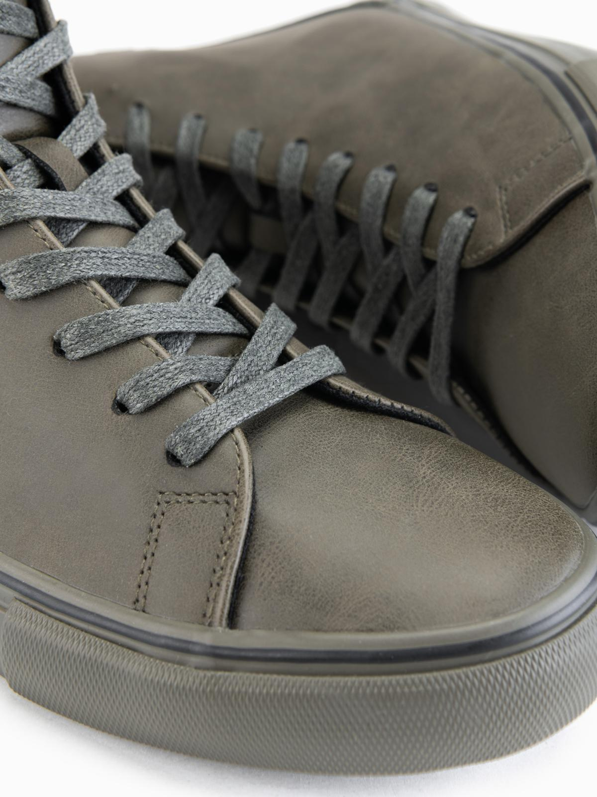 Ombre Men's high-top sneakers with matte texture and embossed logo - dark olive