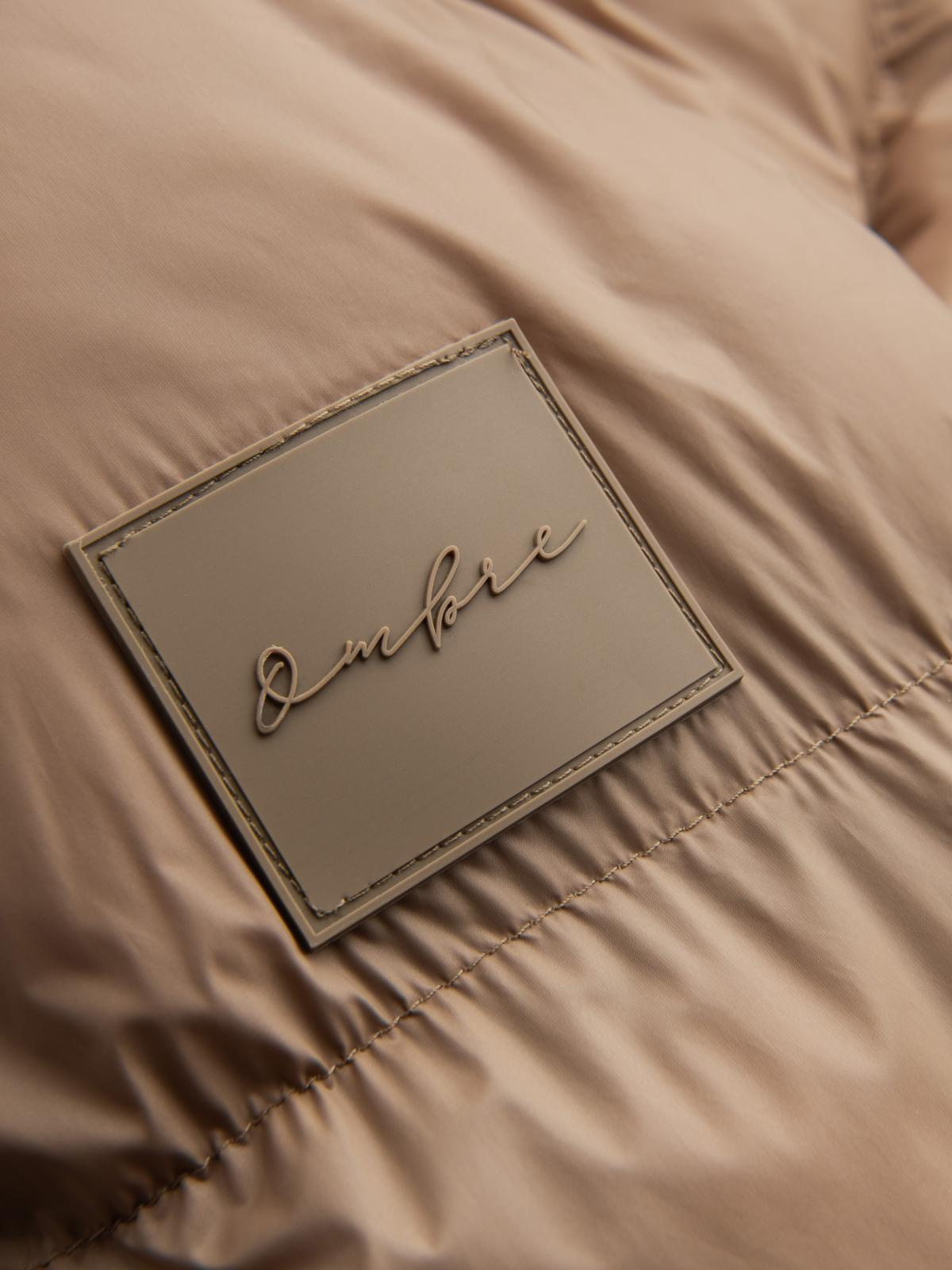 Ombre Men&#039;s long puffer jacket with snap pockets - brown