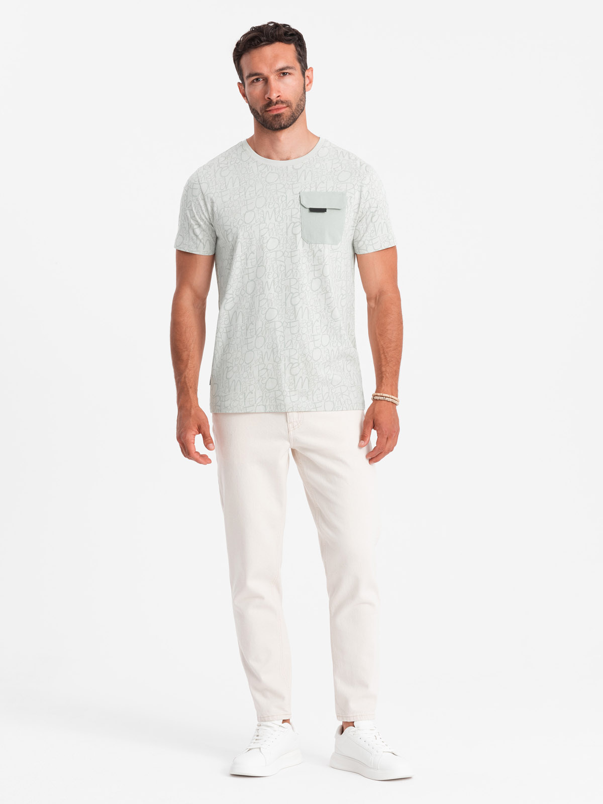 Ombre Men's cotton t-shirt with letter print and pocket - yellow-green