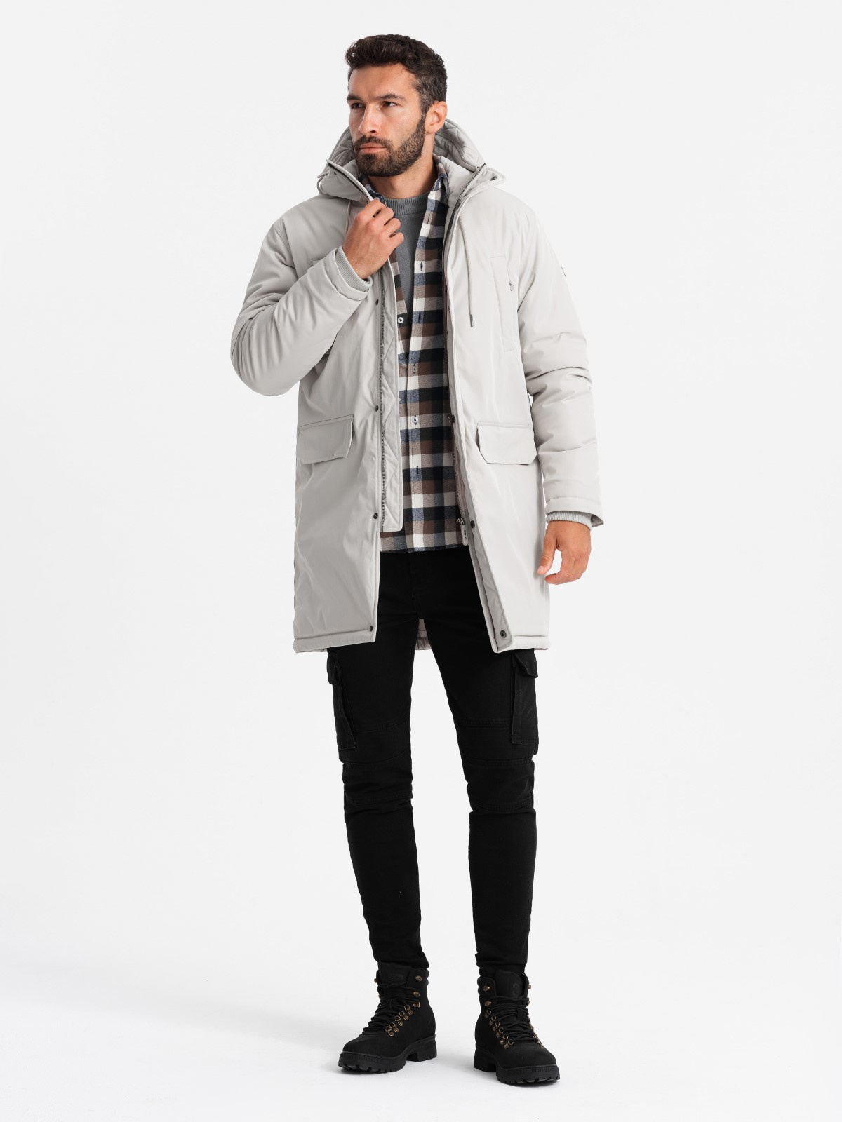 Ombre Long classic men&#039;s parka jacket - cream