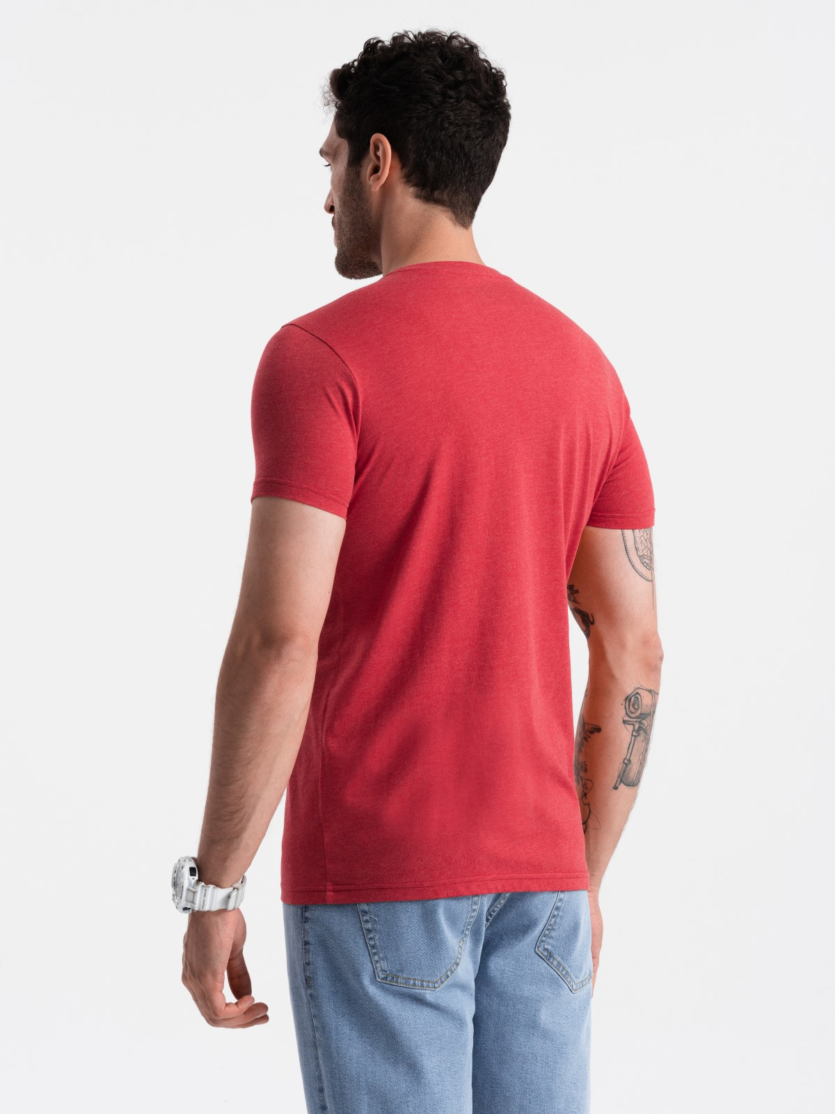 Ombre BASIC men's classic cotton tee-shirt with a crew neckline - red melange