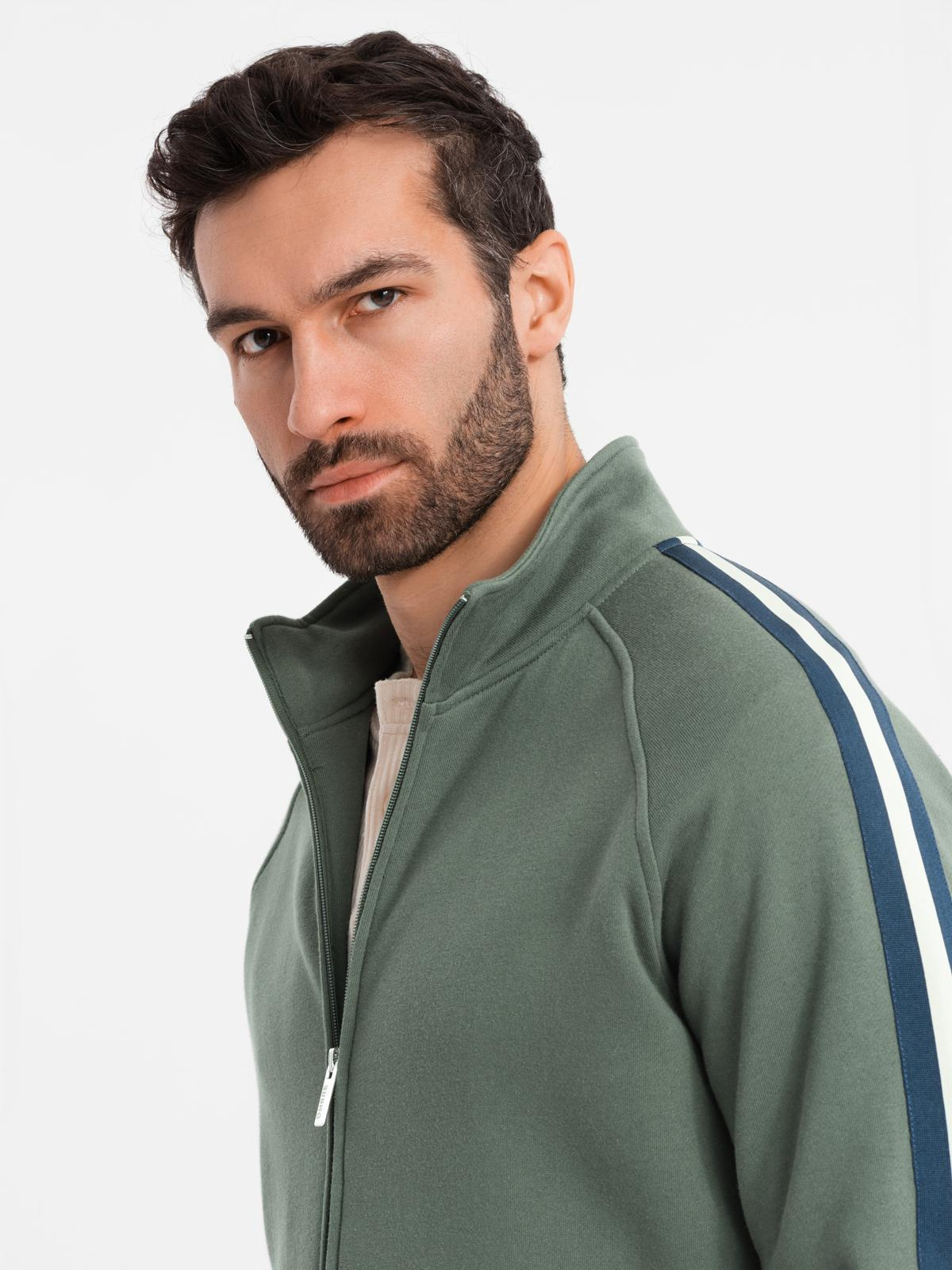 Ombre Men's sweatshirt with high collar and stripes - olive