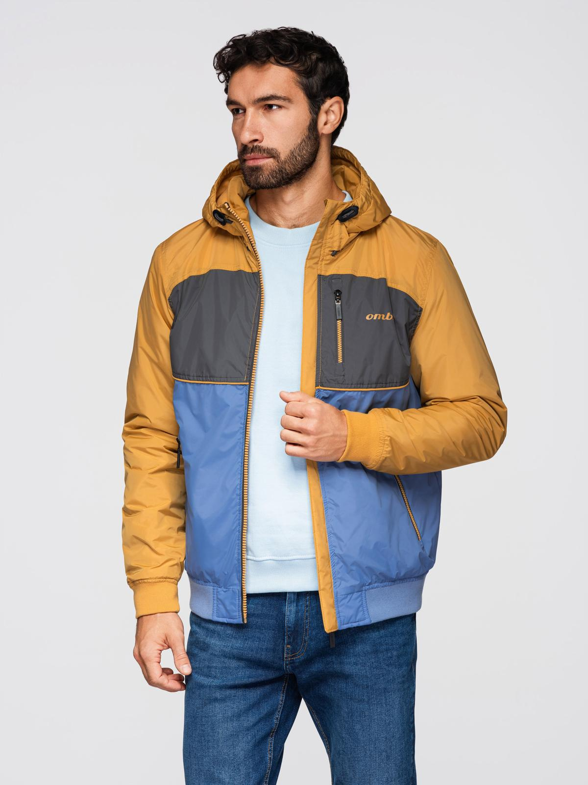 Ombre Lightweight colorful men's sports jacket with fleece - blue-mustard