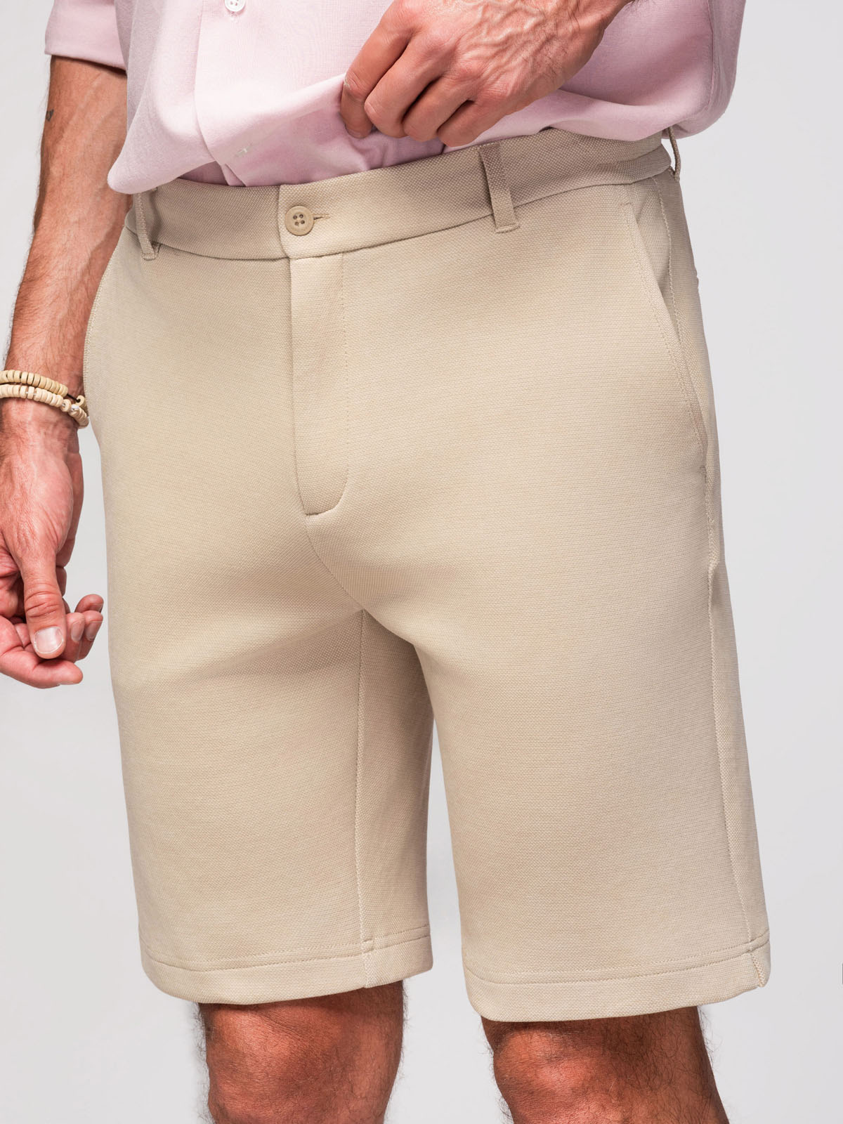 Ombre Men's SLIM FIT short shorts in melange structured knit - sand