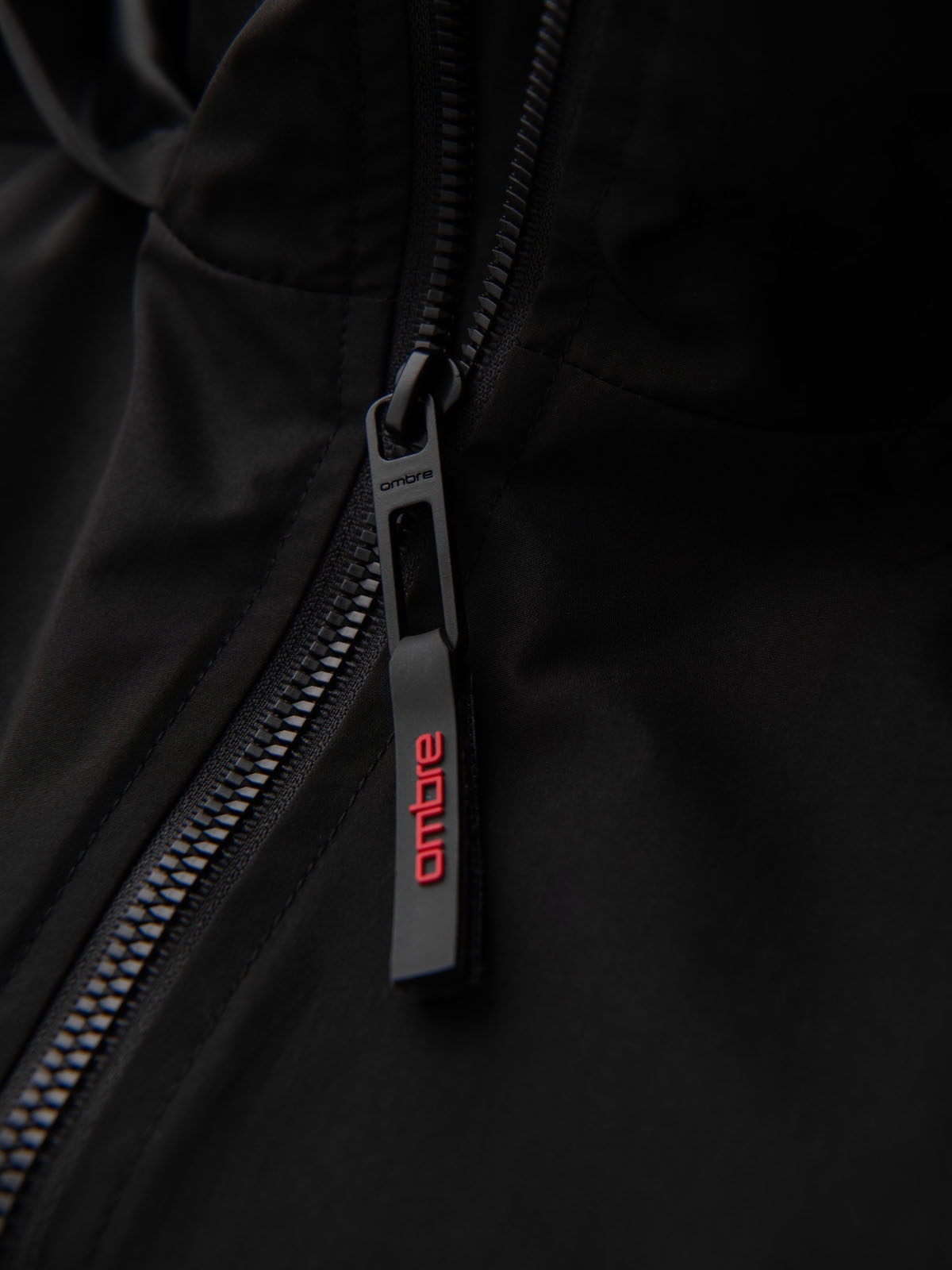 Ombre Men&#039;s jacket with hood and high collar - black