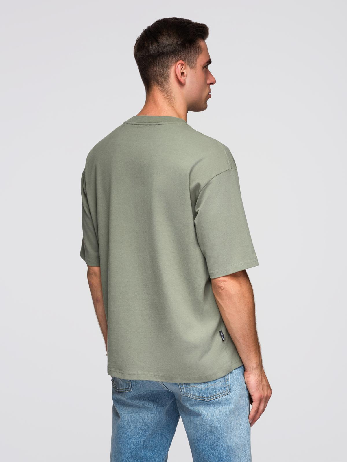Ombre Men's LOOSE FIT cotton t-shirt with round neckline - khaki
