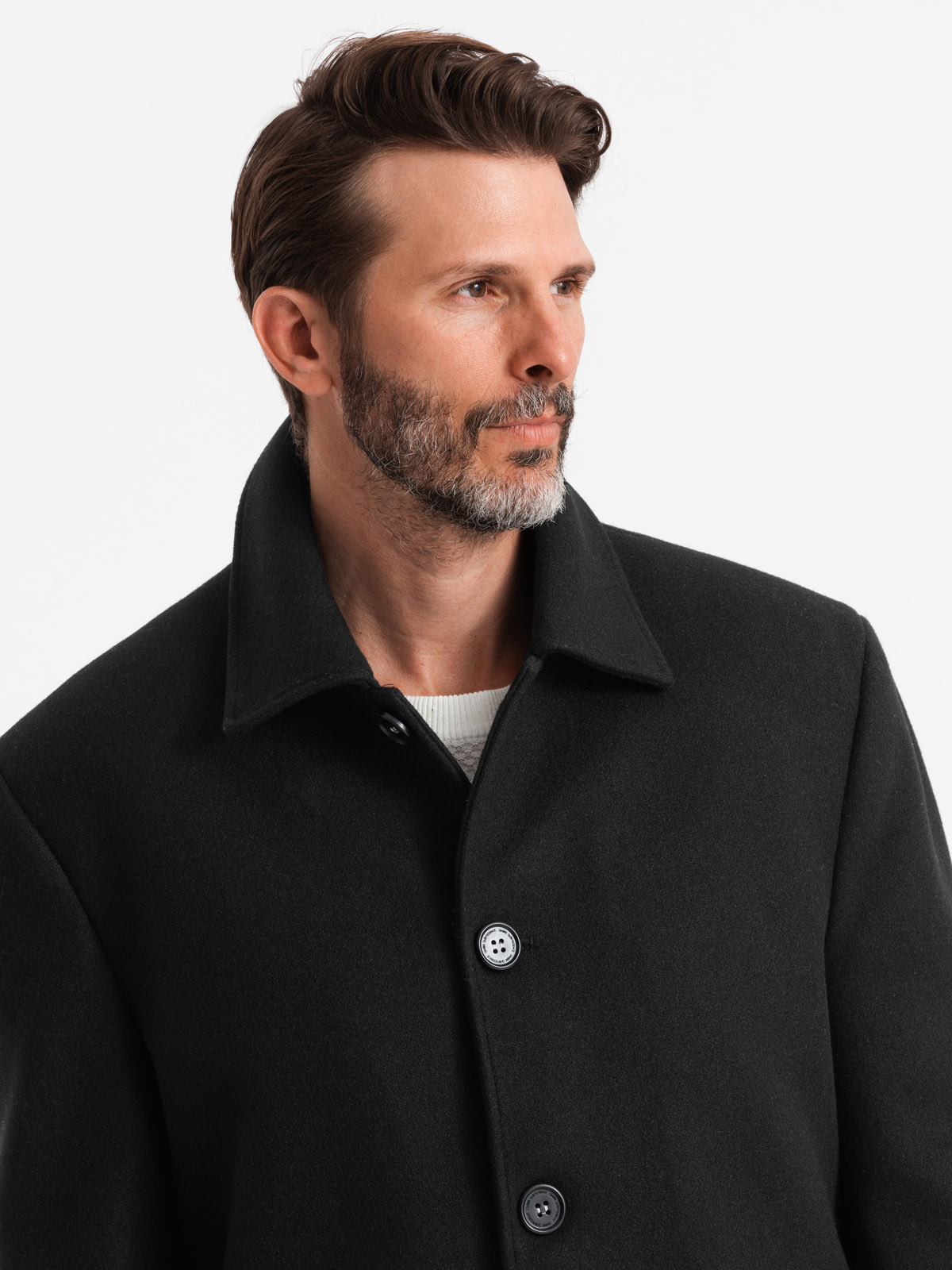 Ombre Men&#039;s long single-breasted coat with collar and undercoat - black
