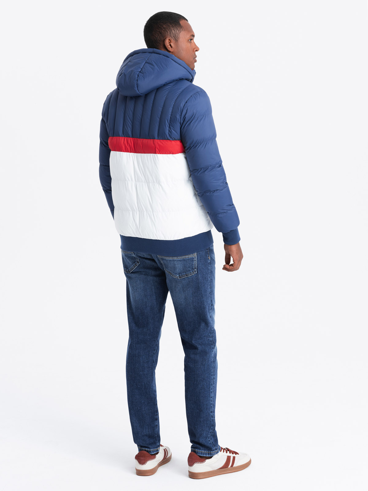 Ombre Men's colorful retro sports jacket - blue and white