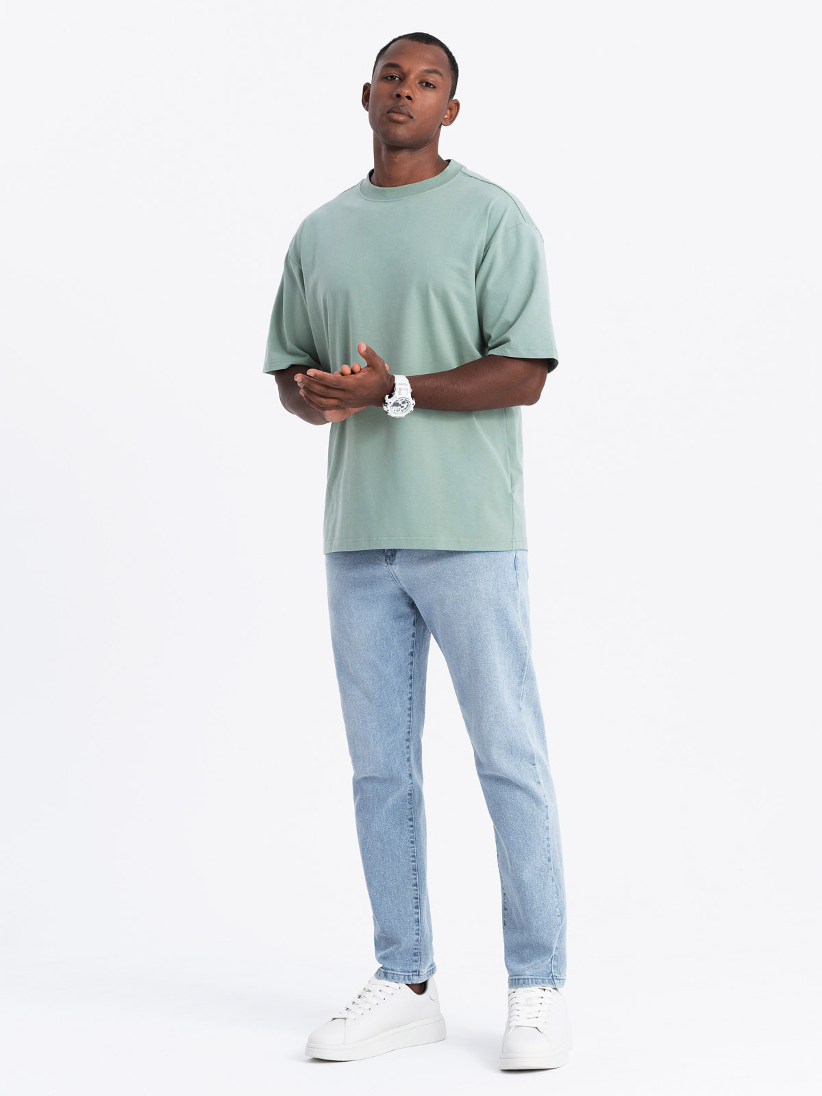 Ombre Men's LOOSE FIT cotton t-shirt with round neckline - mint