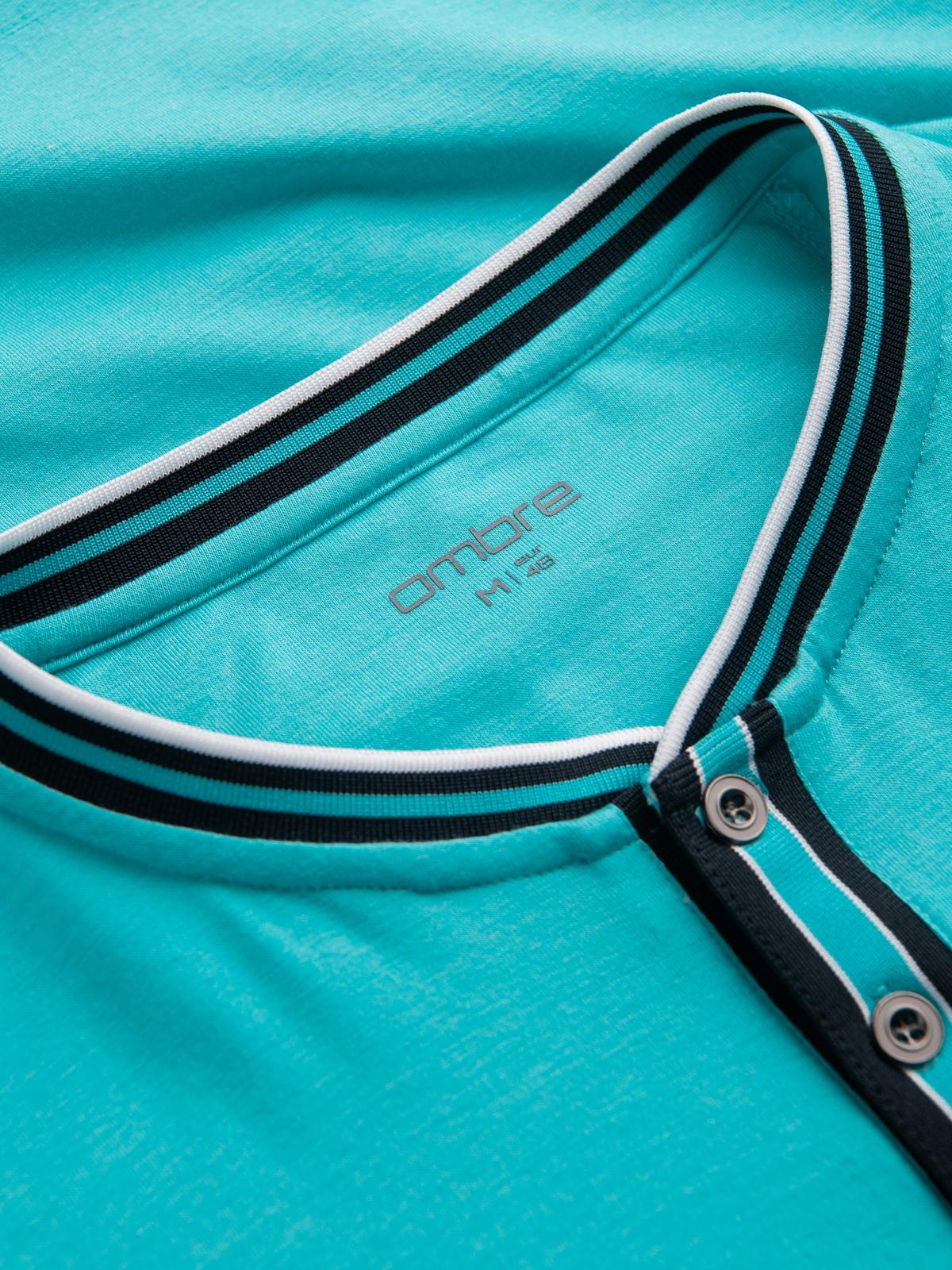 Ombre Men's henley t-shirt with decorative ribbing - turquoise