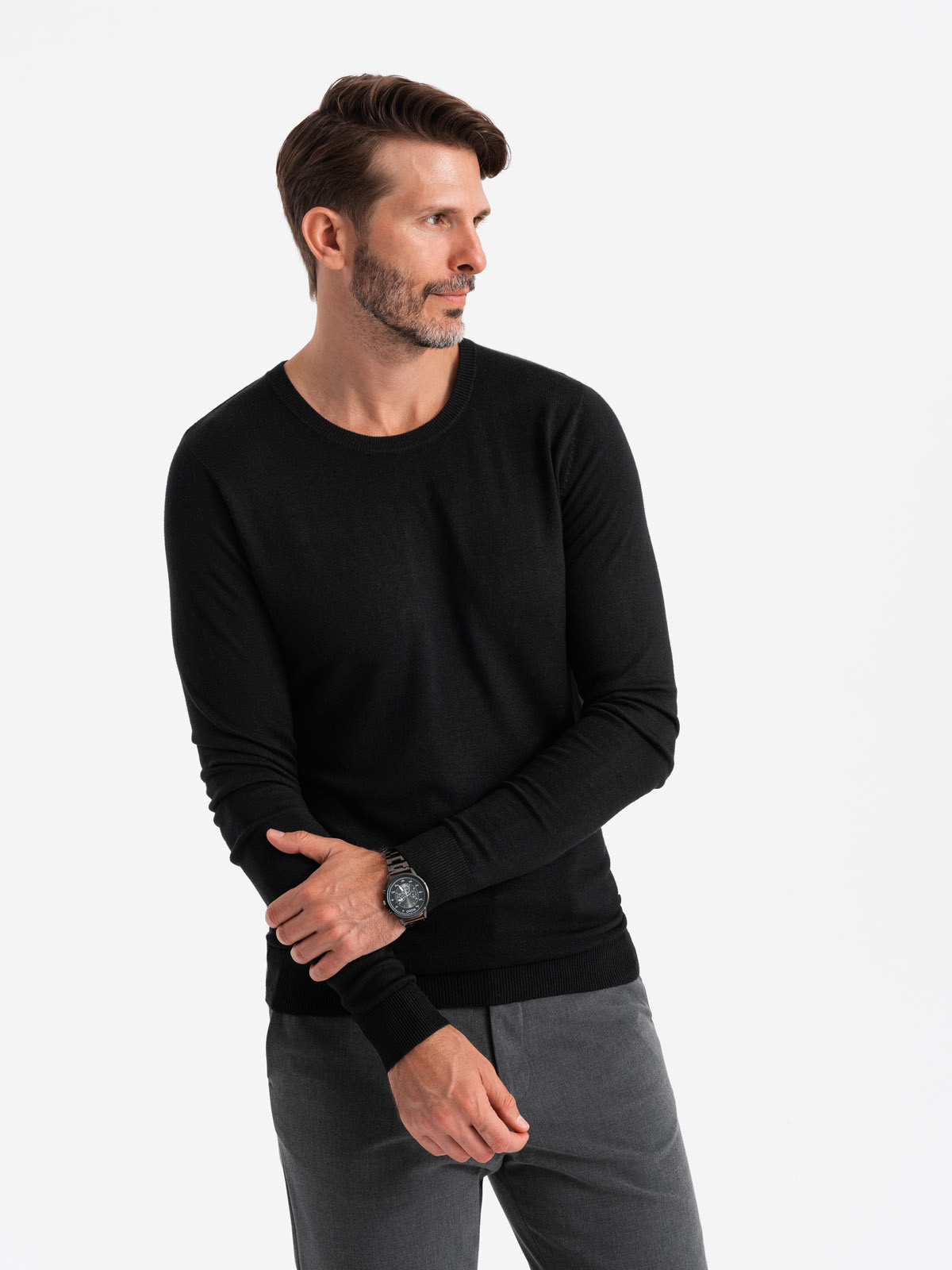 Ombre Classic Men's Sweater With Round Neckline - Black