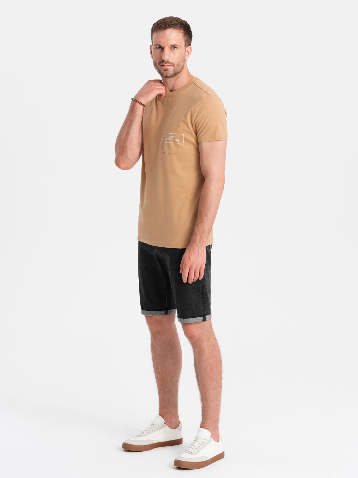 Ombre Men's denim shorts with rolled up legs - black