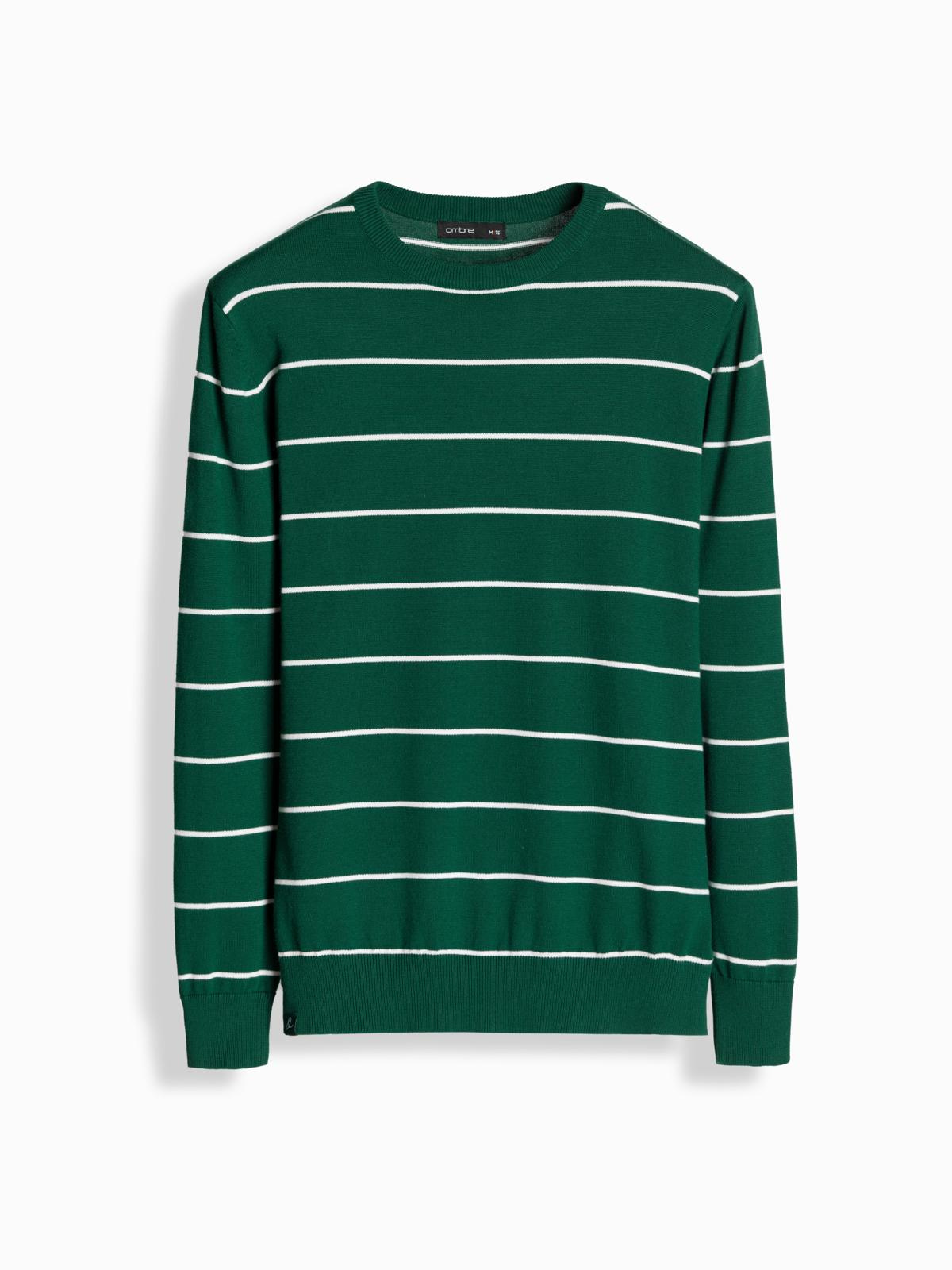 Ombre Men&#039;s casual sweater with horizontal stripes - green