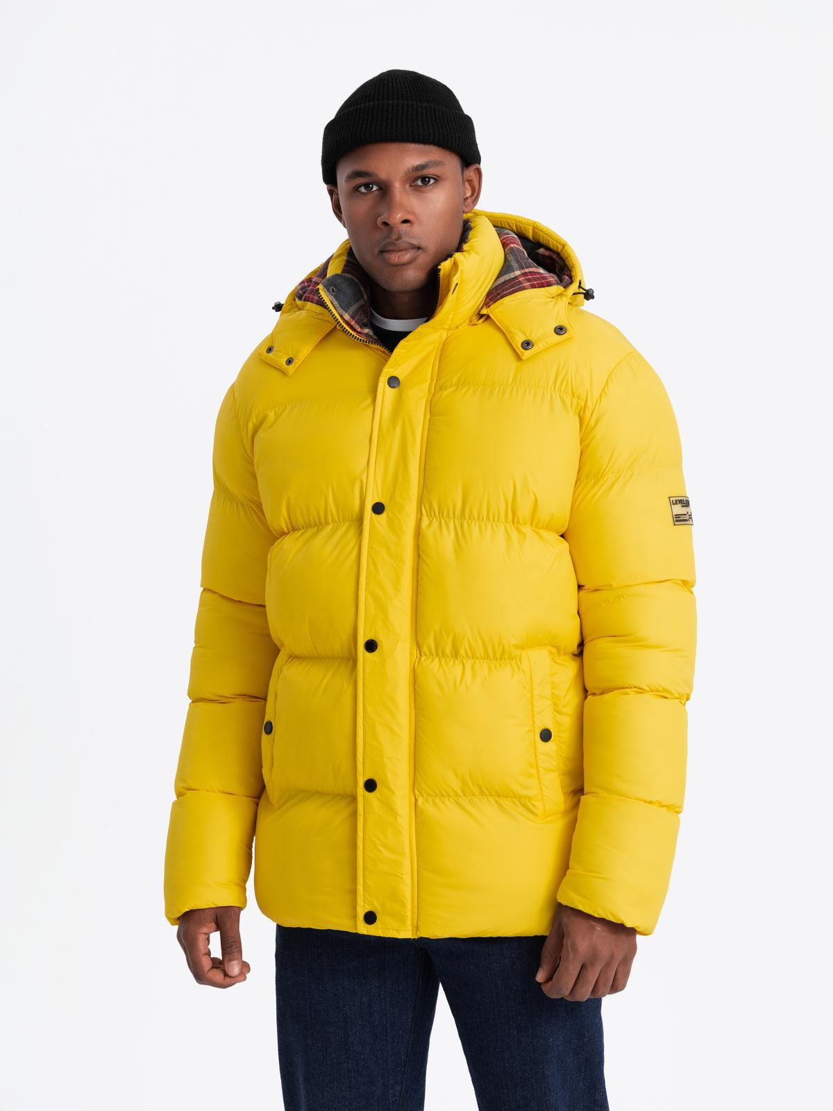 Ombre Men&#039;s puffer jacket with check lining - yellow