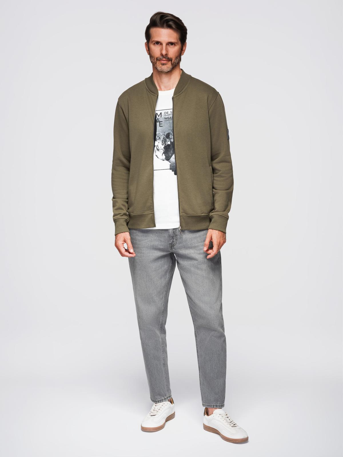 Ombre Cotton unbuttoned men&#039;s sweatshirt bomber - khaki