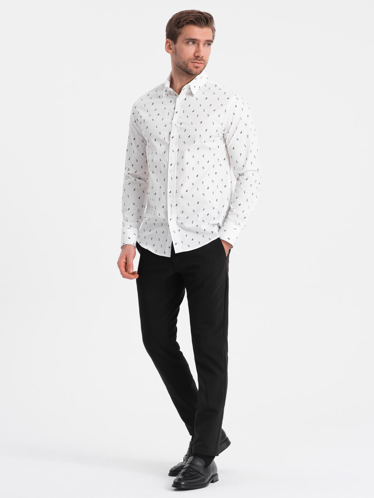 Levně Ombre Men's SLIM FIT patterned cotton shirt - white