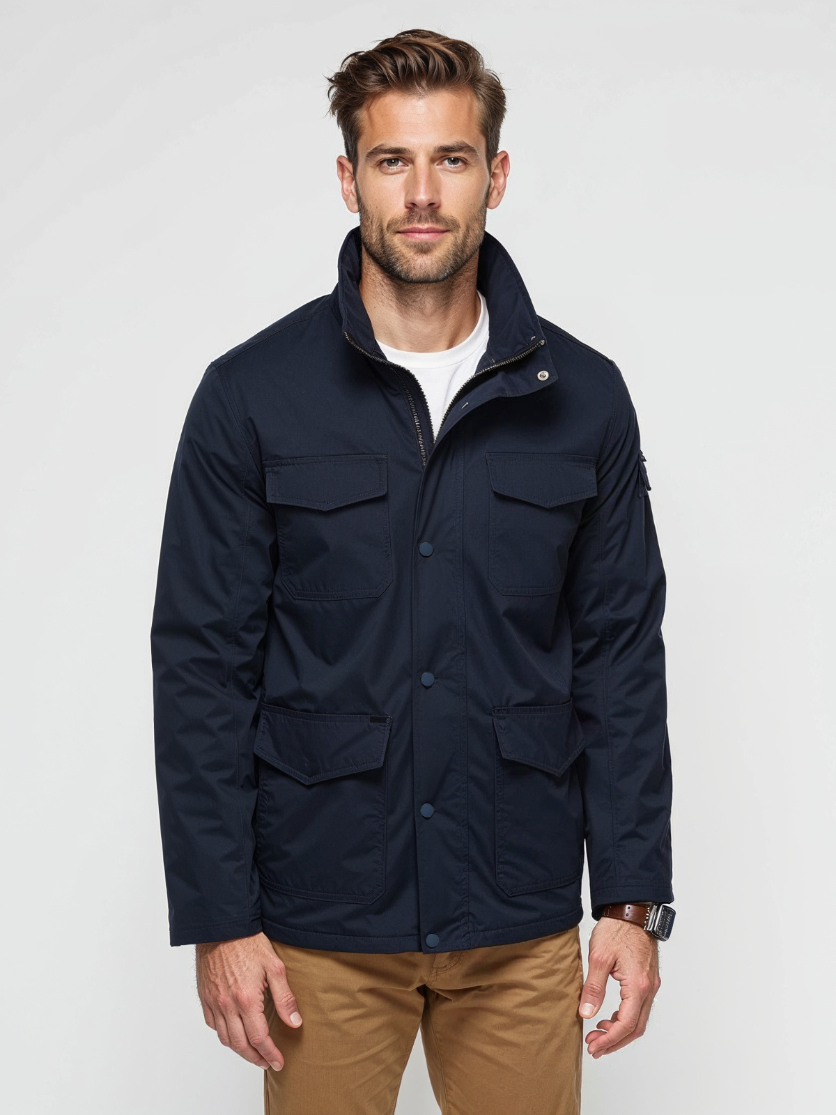Ombre Men&#039;s lightweight jacket with high collar and pockets - navy blue