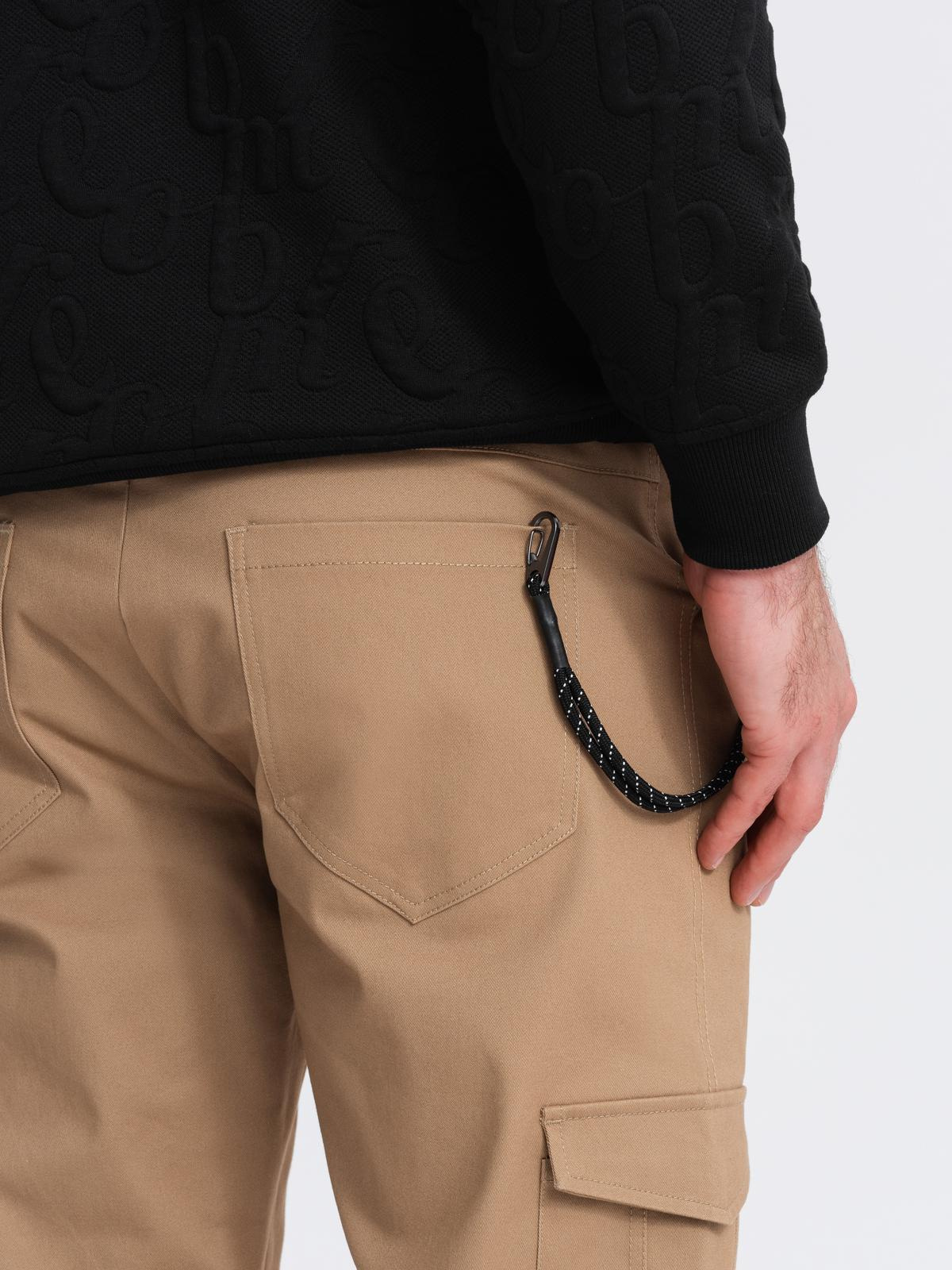Ombre Men's pants with cargo pockets and leg hem - light brown