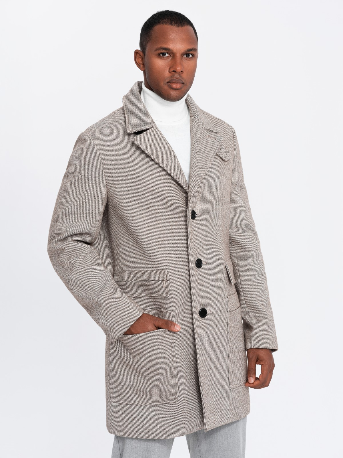 Ombre Single-breasted patterned men&#039;s coat with pockets - ash