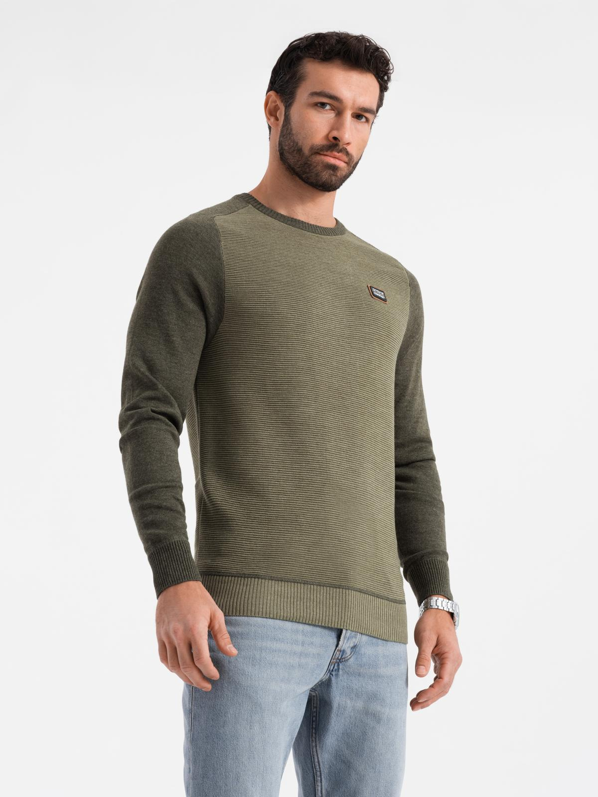 Ombre Cotton men&#039;s sweater with patch and raglan sleeves - olive