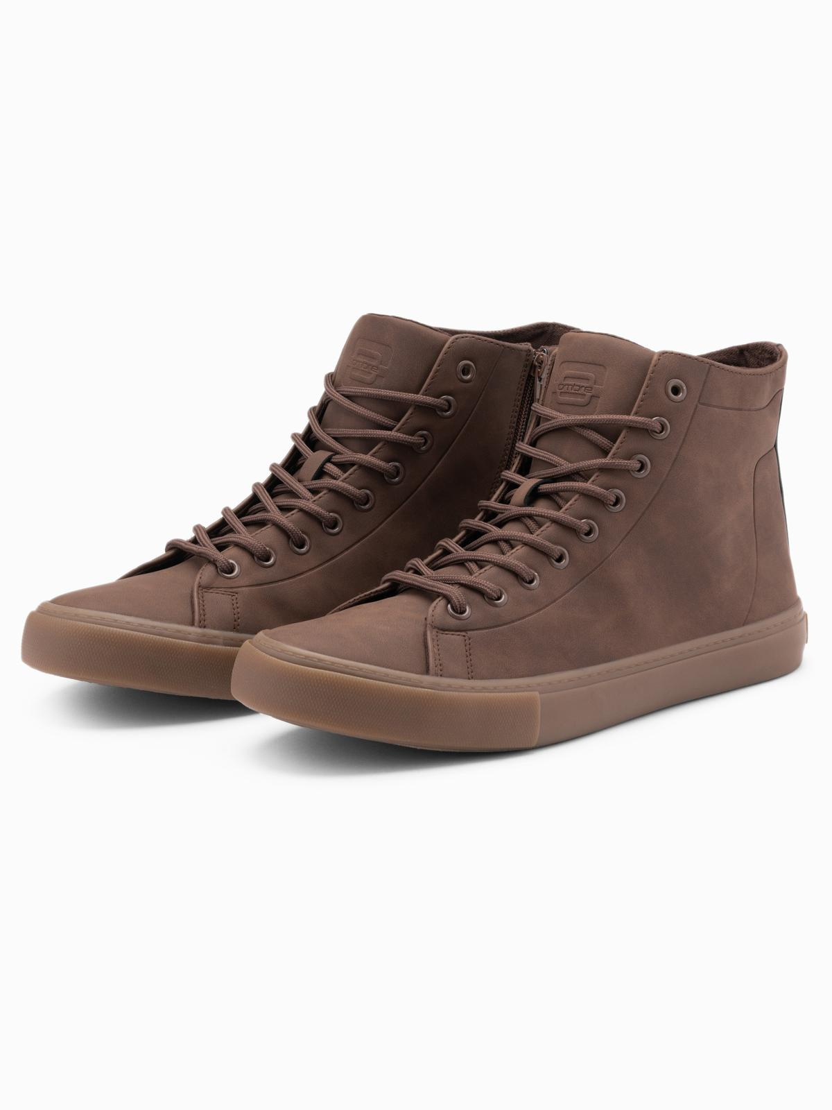 Ombre Men&#039;s ankle sneakers with rubber sole - brown