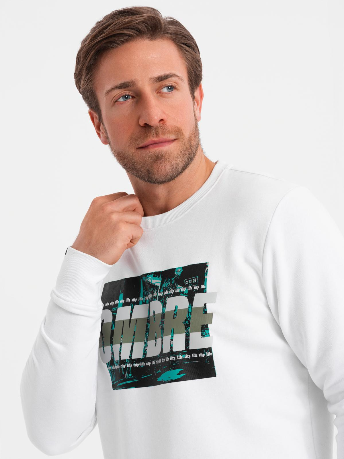Ombre Men&#039;s printed sweatshirt worn over the head - white