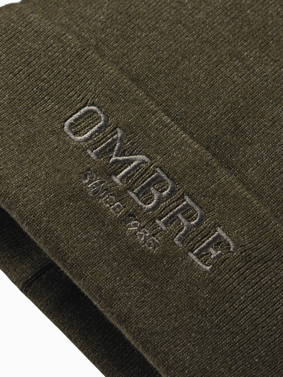 Ombre Men's knitted beanie cap with embroidered inscription - olive