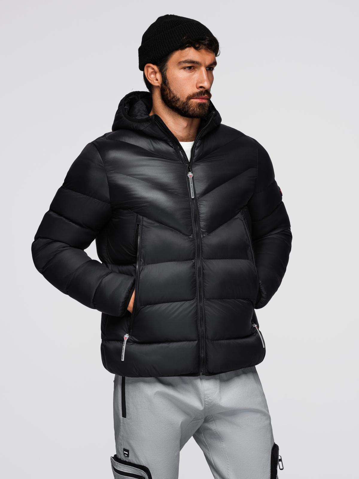 Ombre Modern quilted men&#039;s jacket of combined materials - black