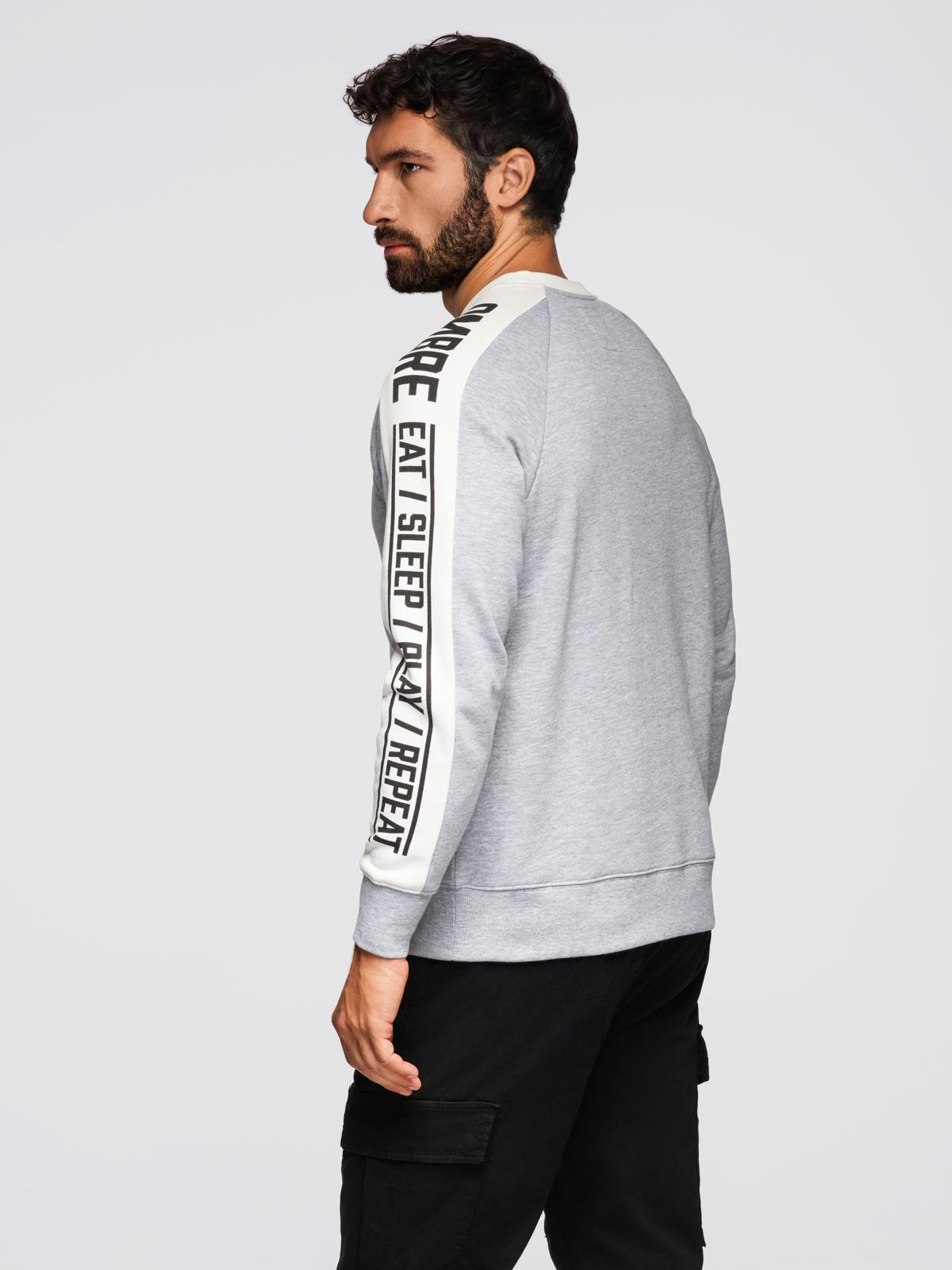 Ombre Men's sweatshirt with contrasting stripes and raglan sleeves - grey melange