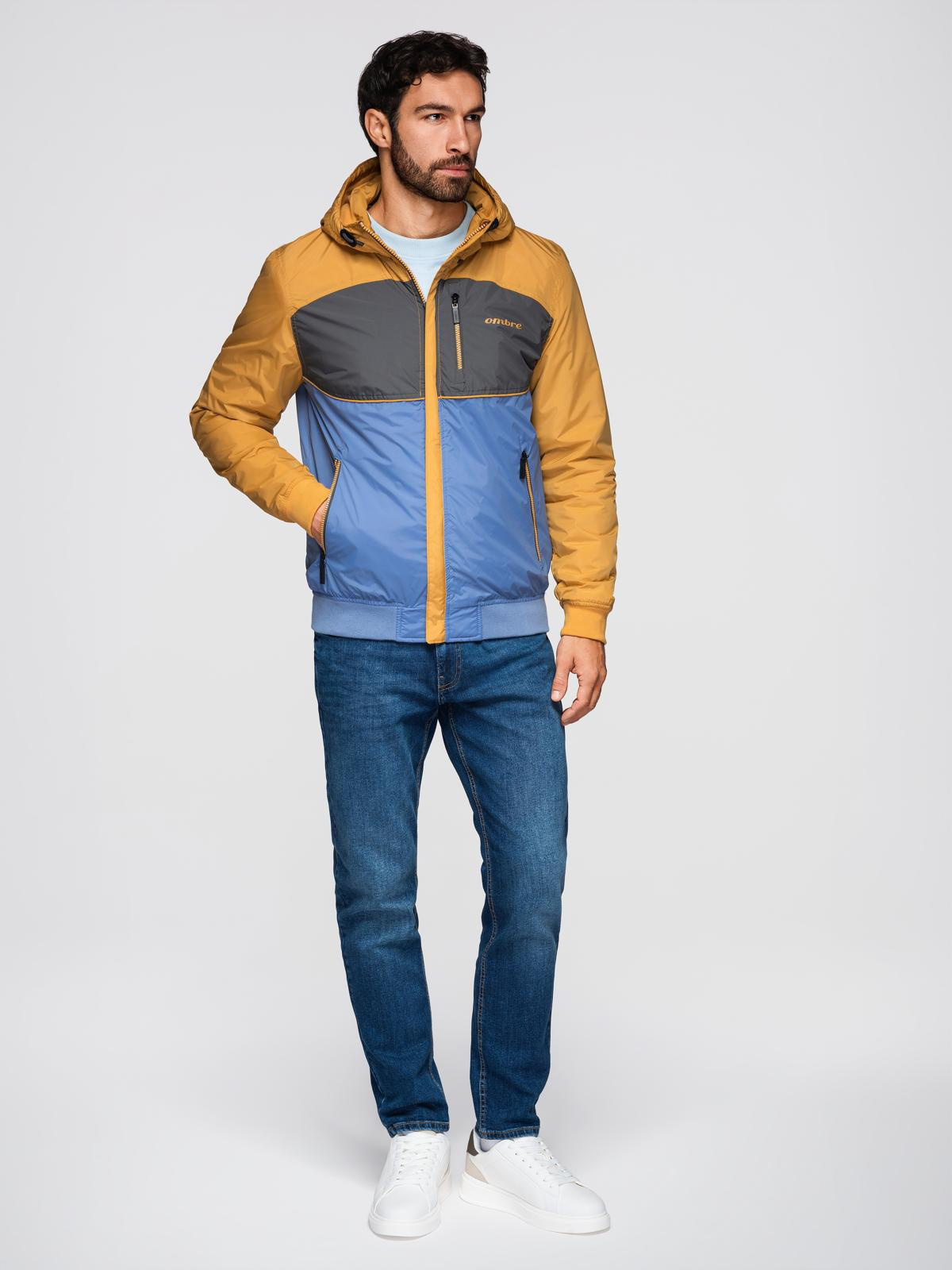 Ombre Lightweight colorful men's sports jacket with fleece - blue-mustard