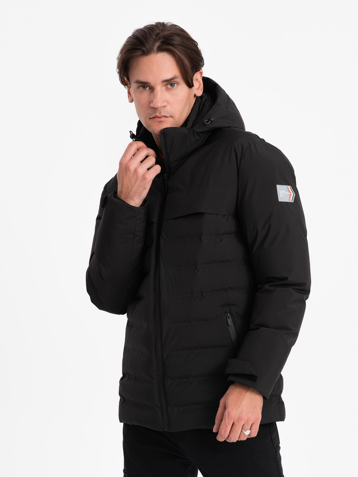 Levně Ombre Men's winter jacket with detachable hood - black