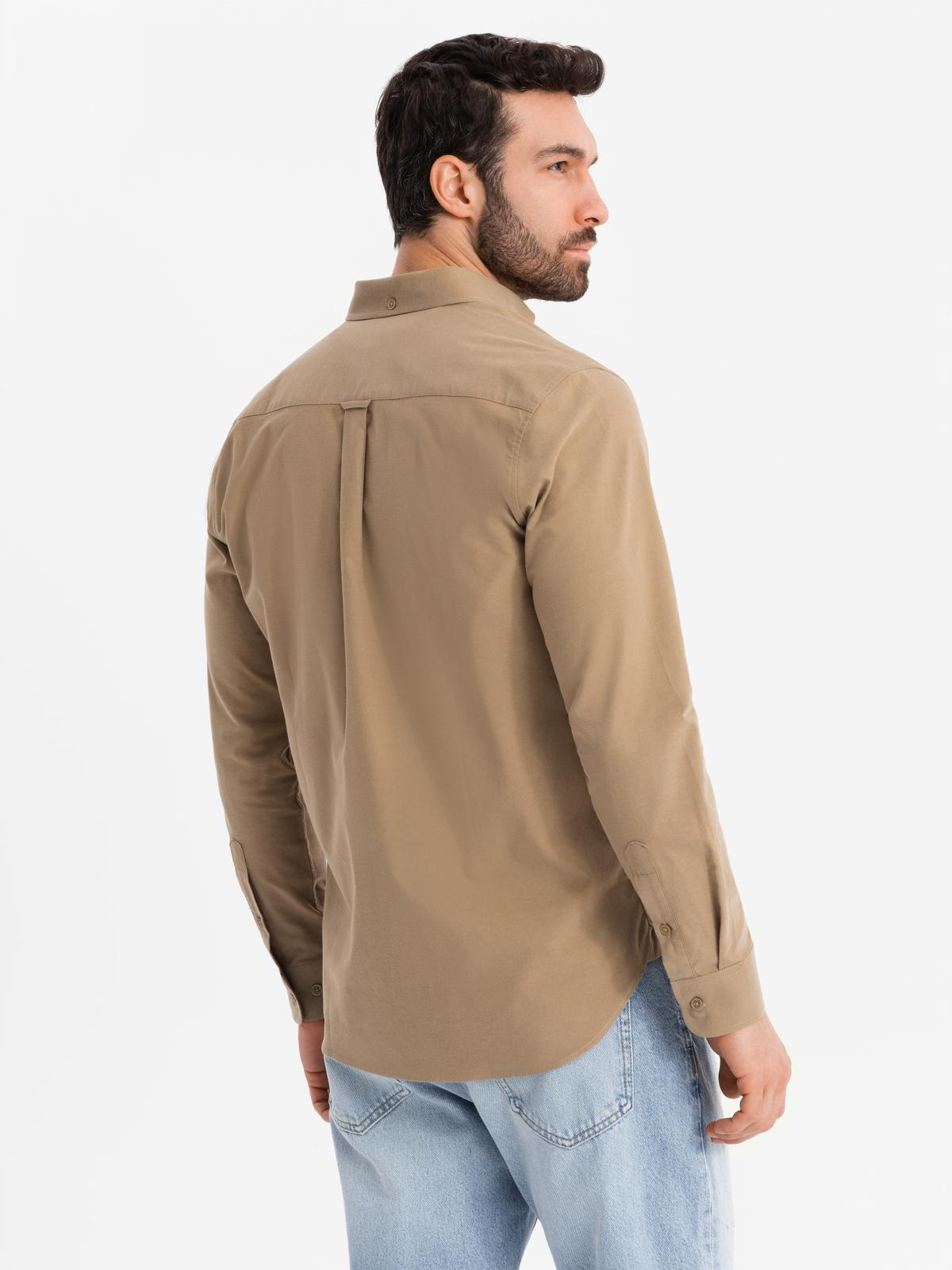 Ombre Men's REGULAR FIT cotton shirt with pocket - light brown