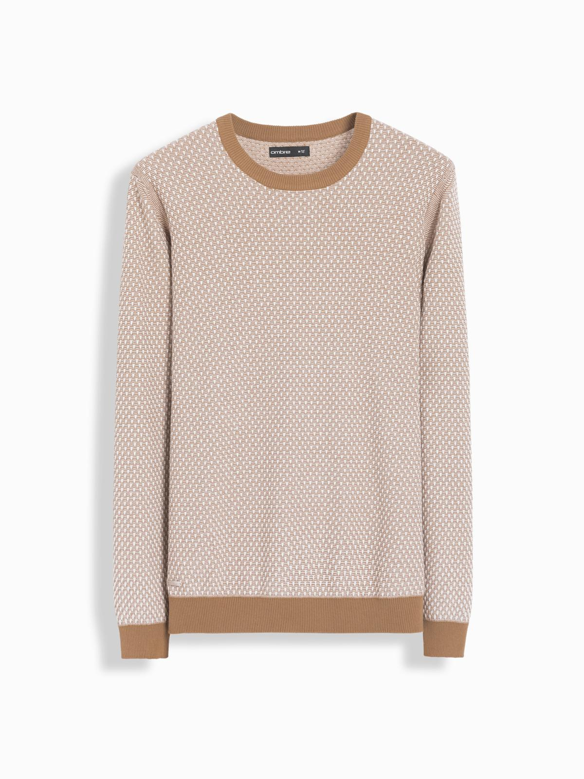 Ombre Men&#039;s RELAXED FIT knitted sweater with patterns - light brown