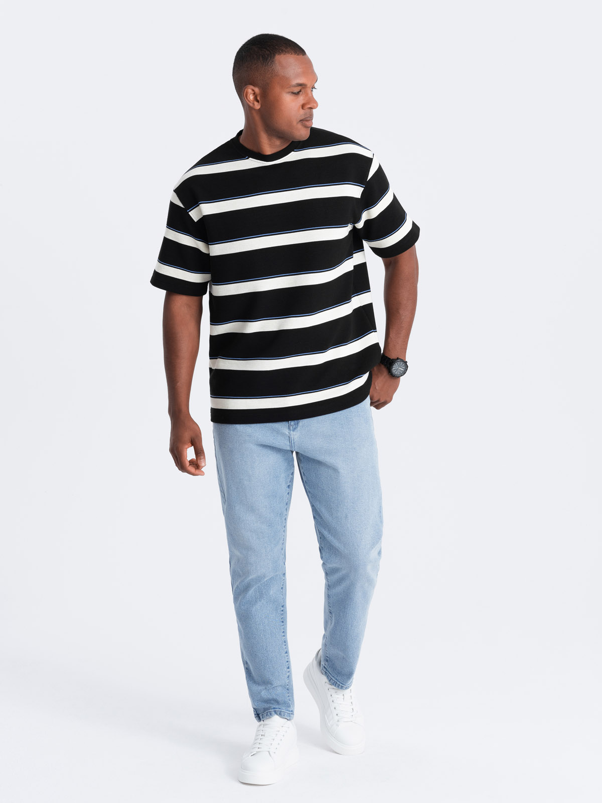 Ombre Men&#039;s CARROT FIT denim pants with subtle rubbing - light blue