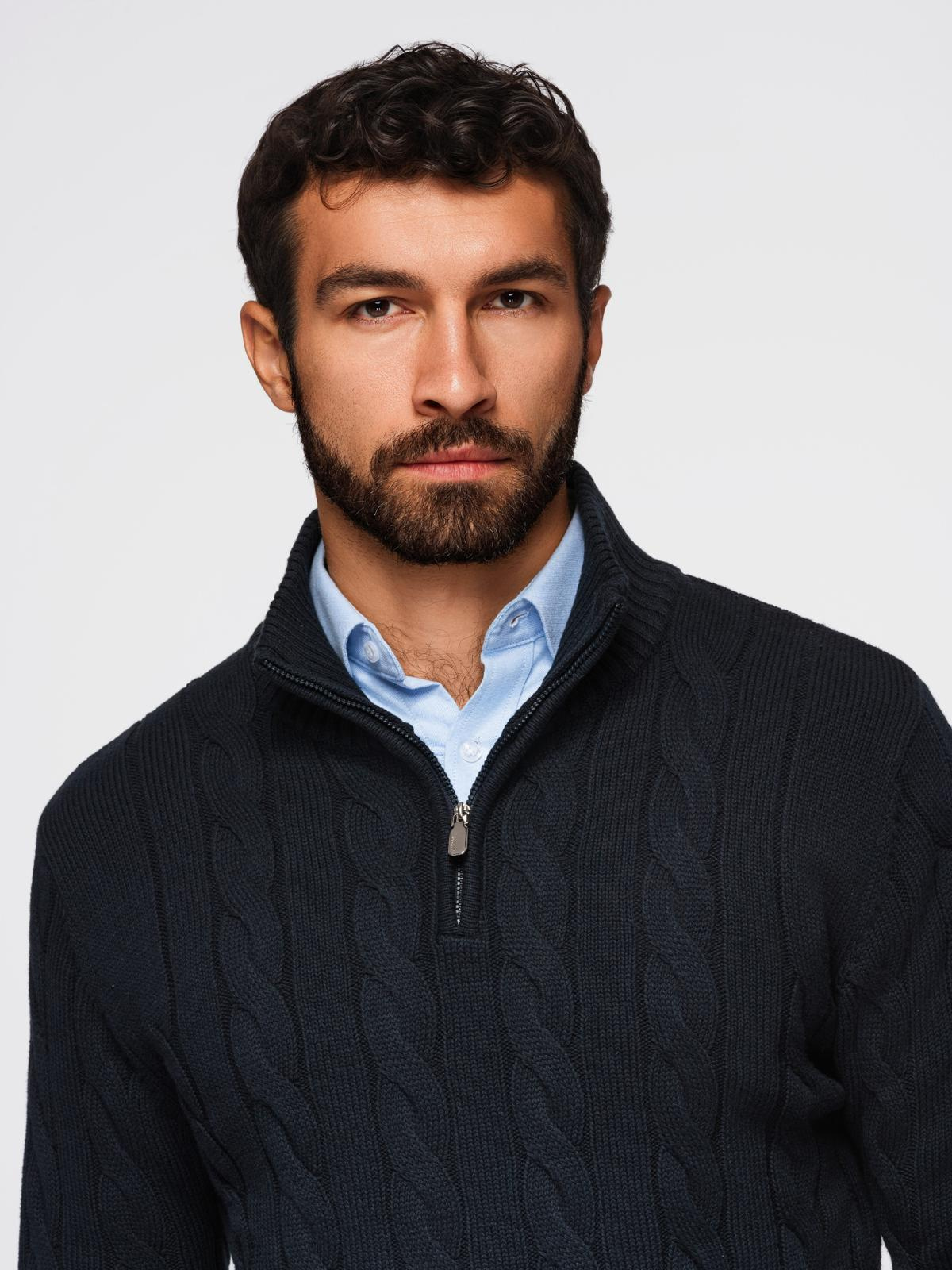 Ombre Men&#039;s plaid sweater with turtleneck zipper - black