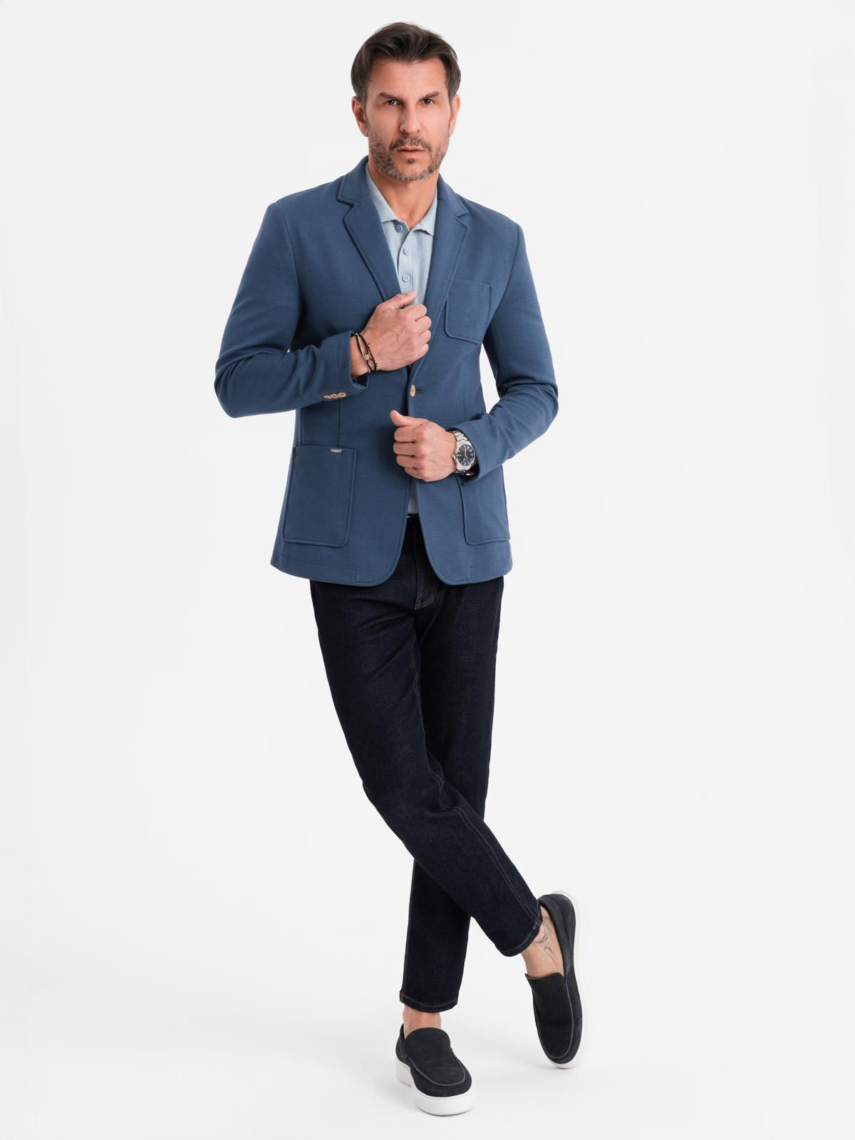 Ombre Men&#039;s SLIM knit jacket with subtle texture - dark blue