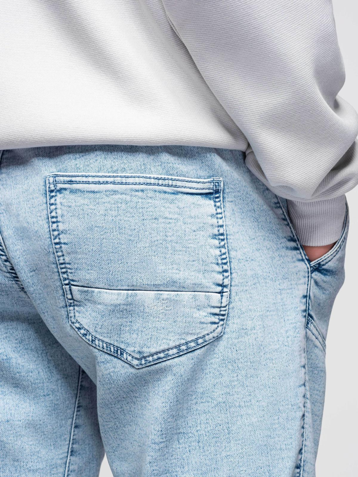 Ombre Men's short denim shorts with decorative stitching - light blue