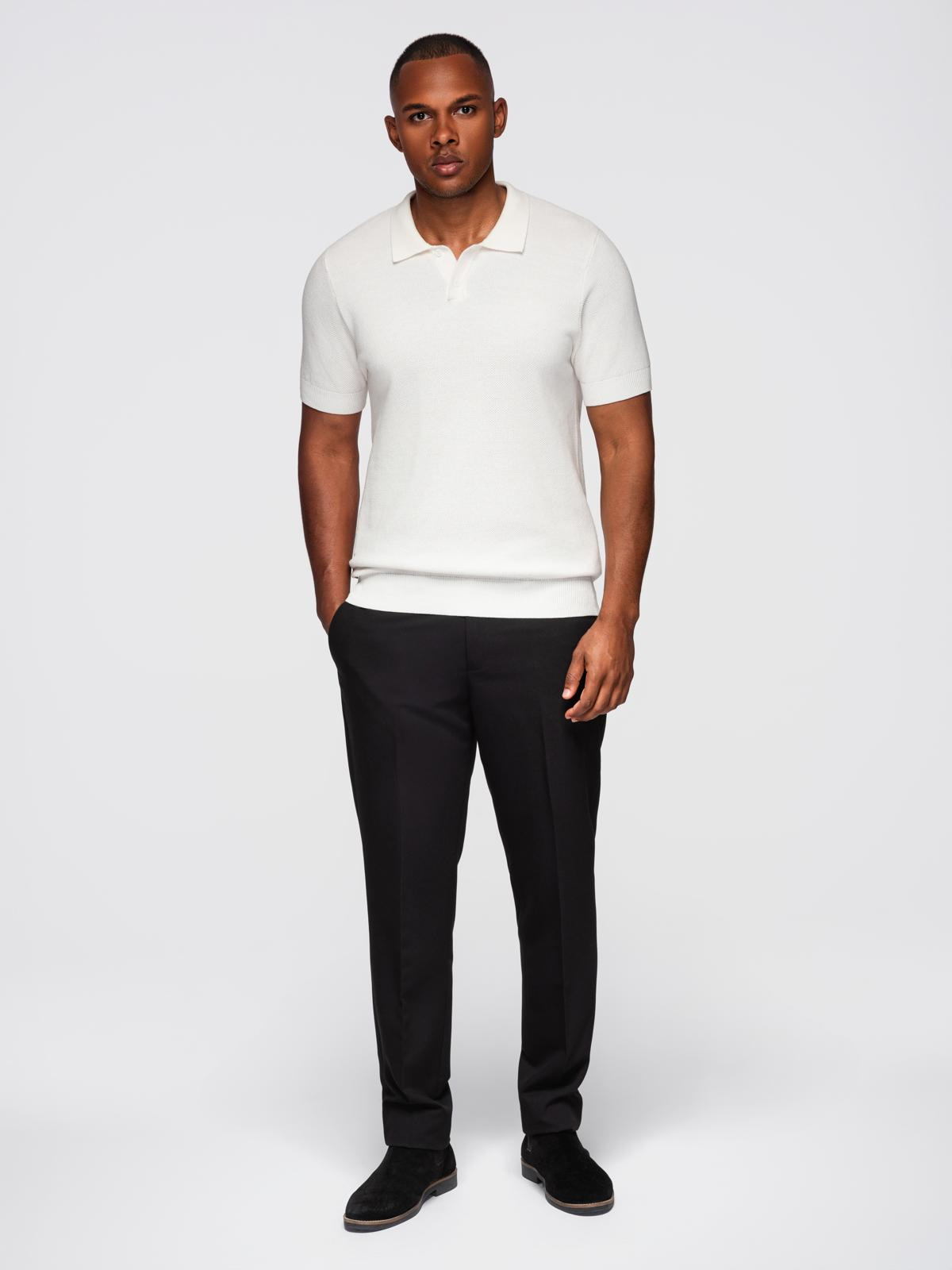 Ombre Men's cotton structured knit polo shirt - broken white
