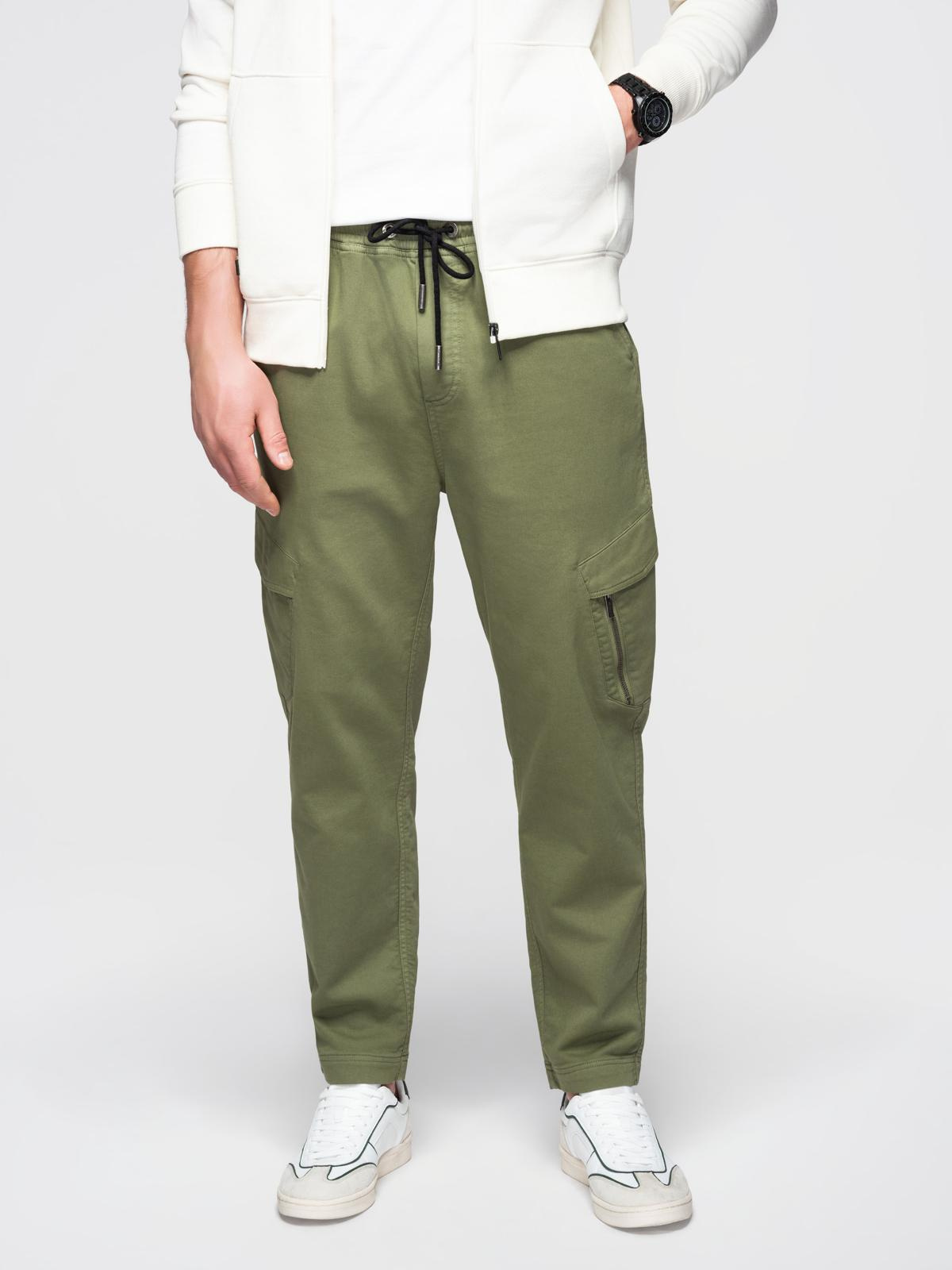 Ombre Men's knit joggers with cargo pockets - olive