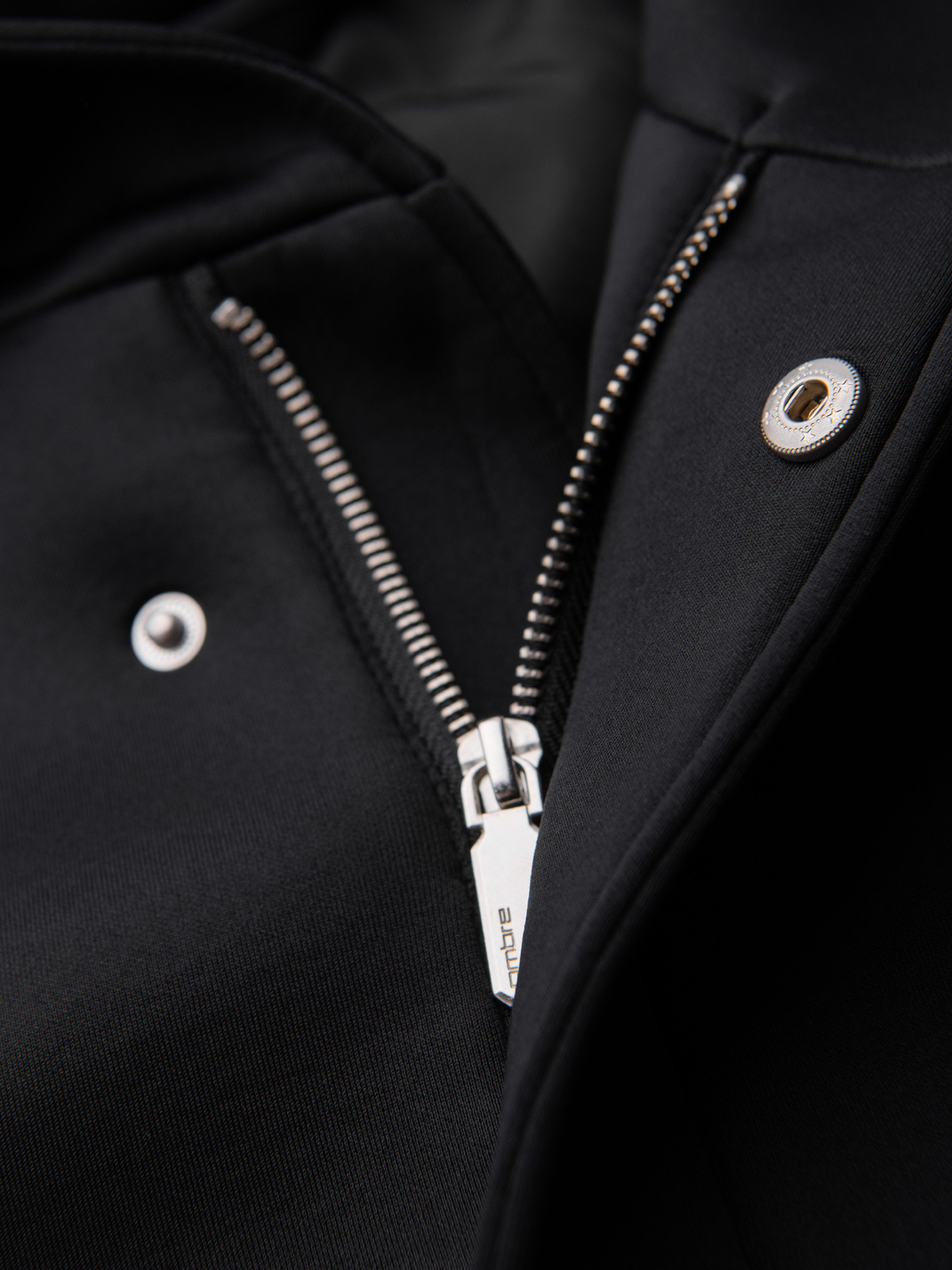 Ombre Men's minimalist medium length coat with hood - black